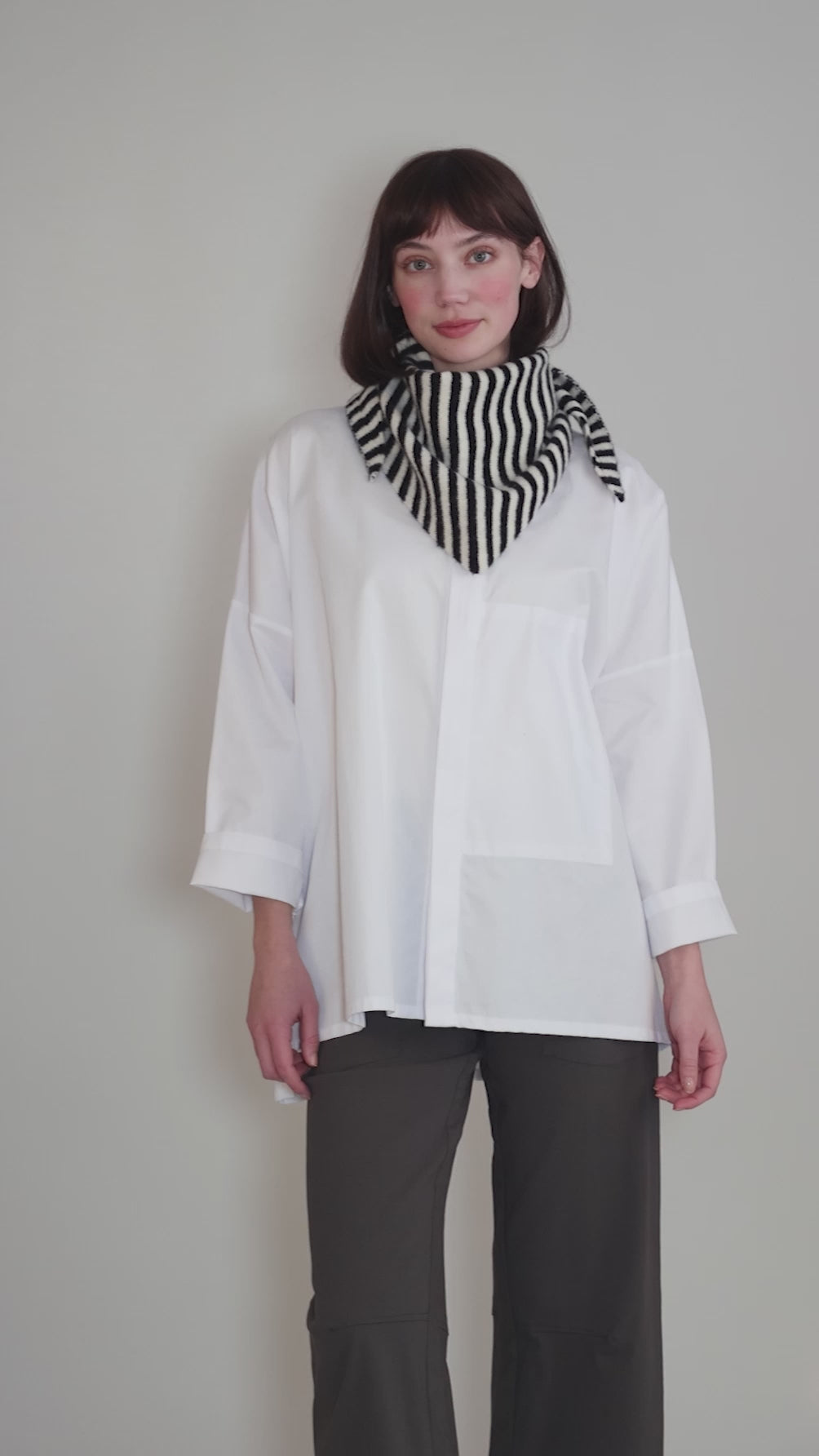 Striped Triangle Scarf, Black/White Angle 3