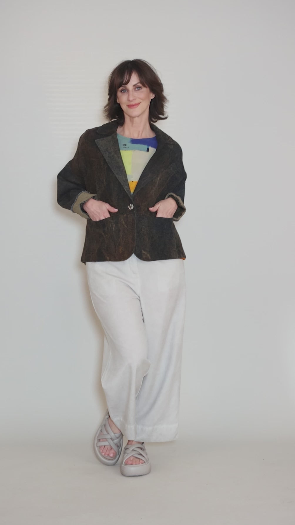 Hand-Dyed Denim Boxy Blazer, Denim Tabac Angle 5