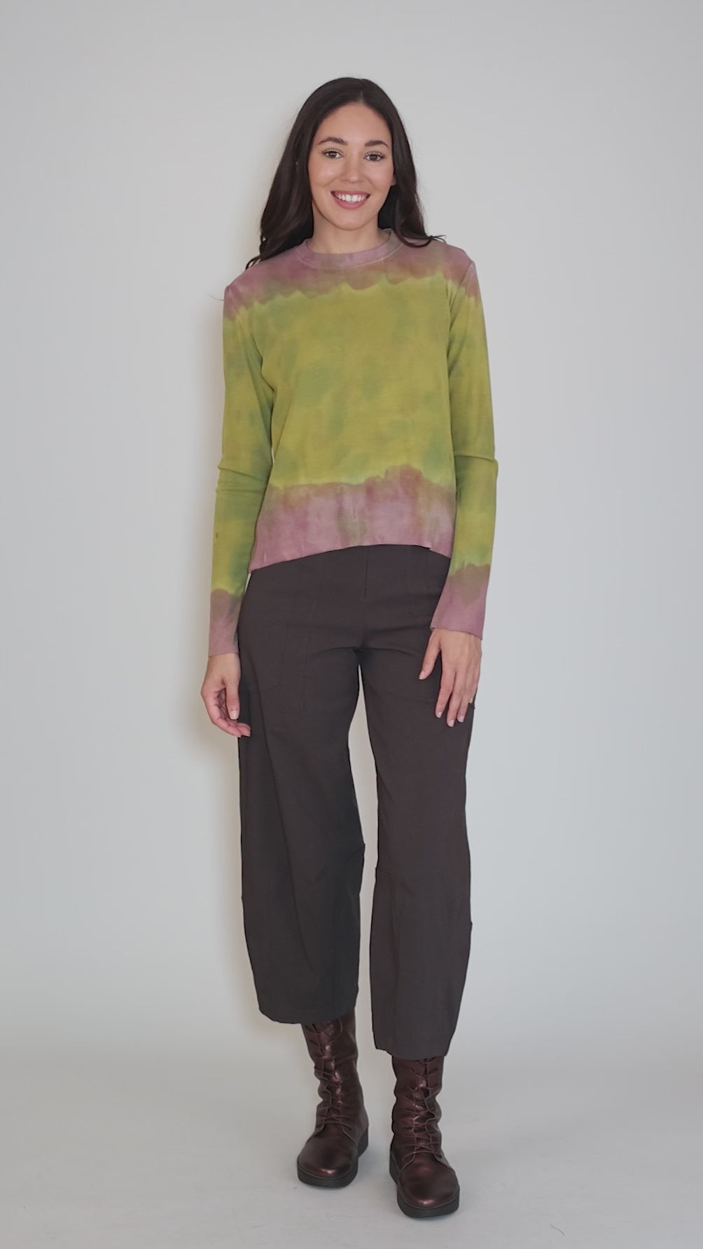 Micro Rib Crop Tee, Pink/Mustard Angle 5