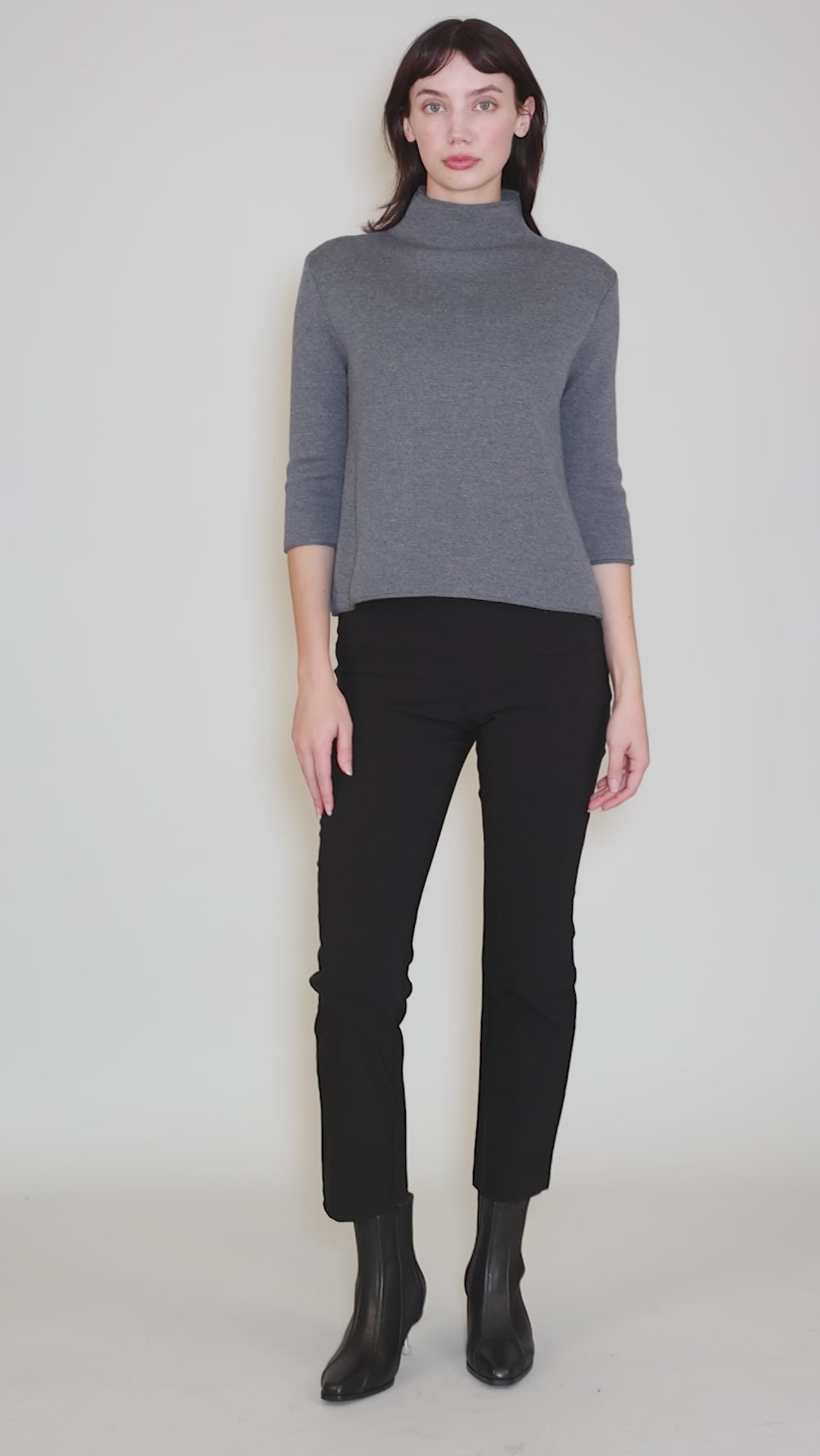 Pique Elbow Sleeve Mock Sweater, Gray Angle 5