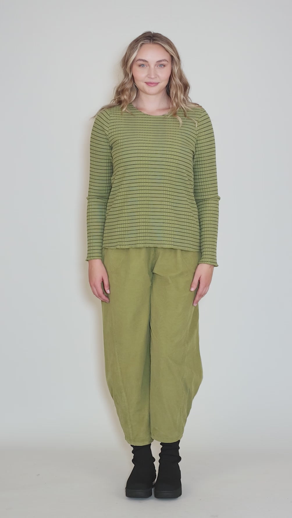 Pinstripe Ribbed Layer Top, Avocado Angle 5