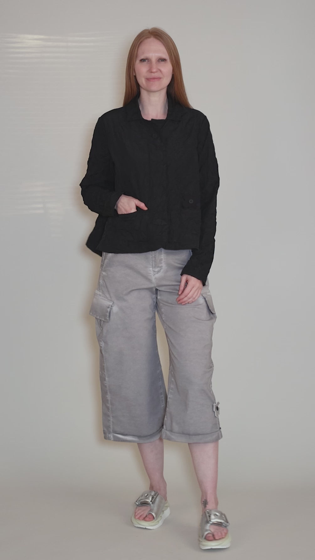 Crinkle Homey Jacket, Black Angle 5