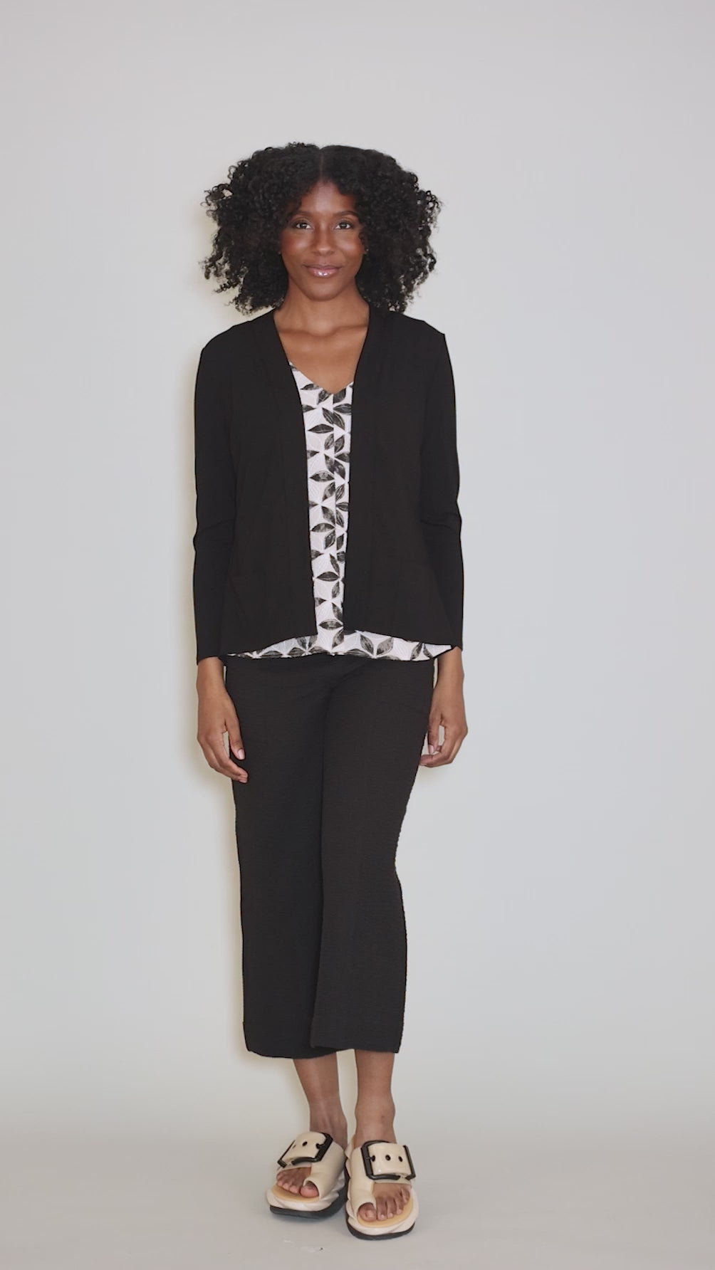 Core Travel Shirred-Back Cardie, Black Angle 5