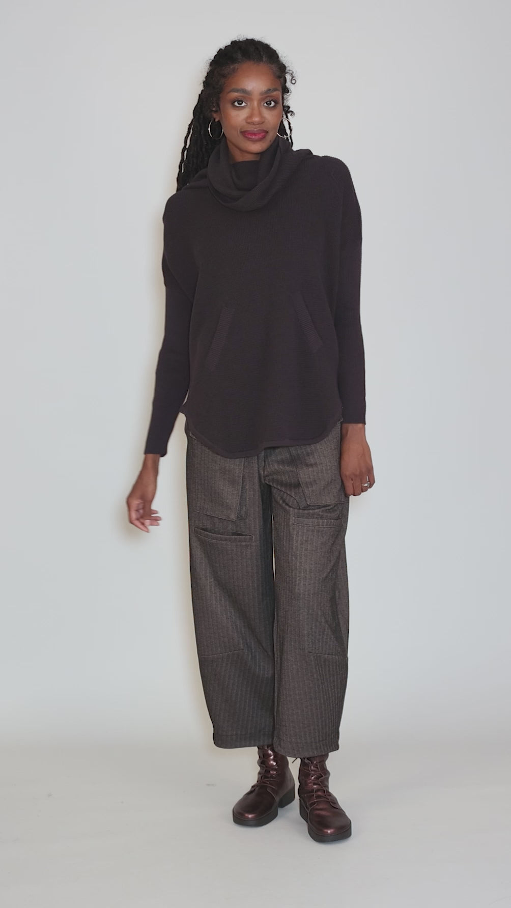 Favorite Waffle Cowl Sweater, Raisin Angle 5