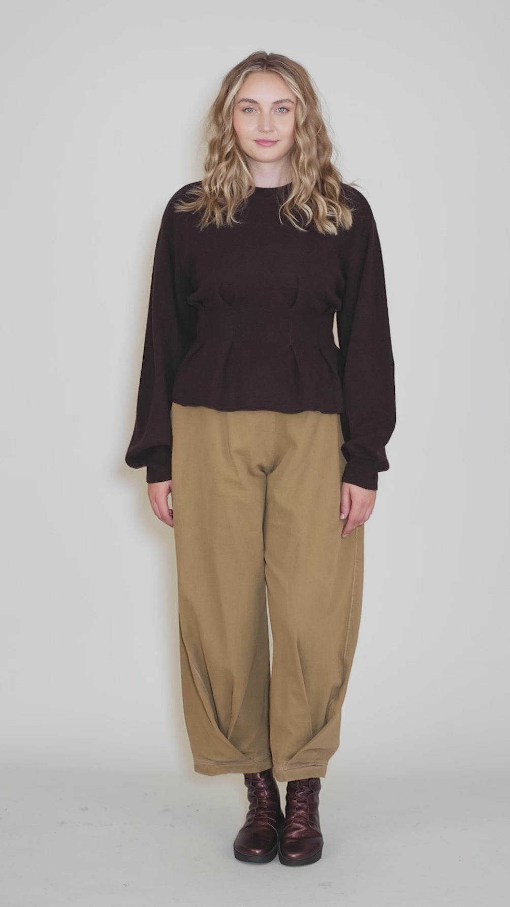Manzi Pleated Waist Sweater, Ganache Angle 5