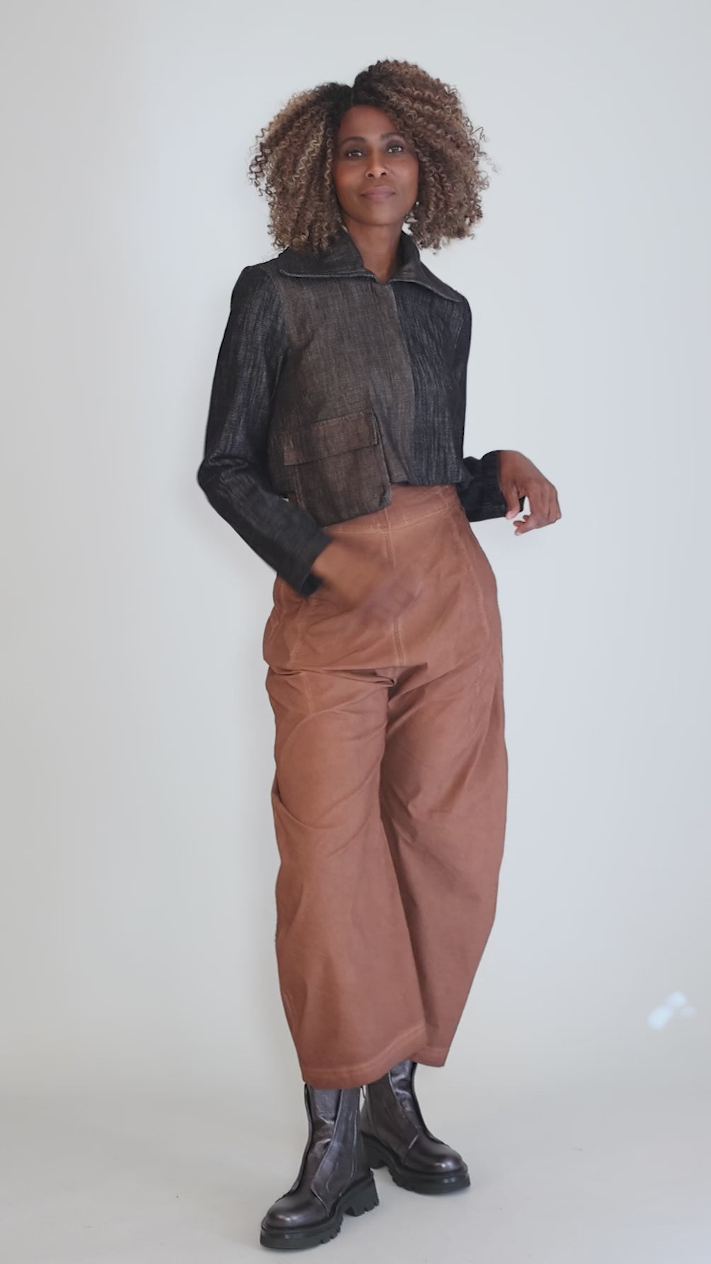Copper Accent Cropped Jacket, Denim Angle 5