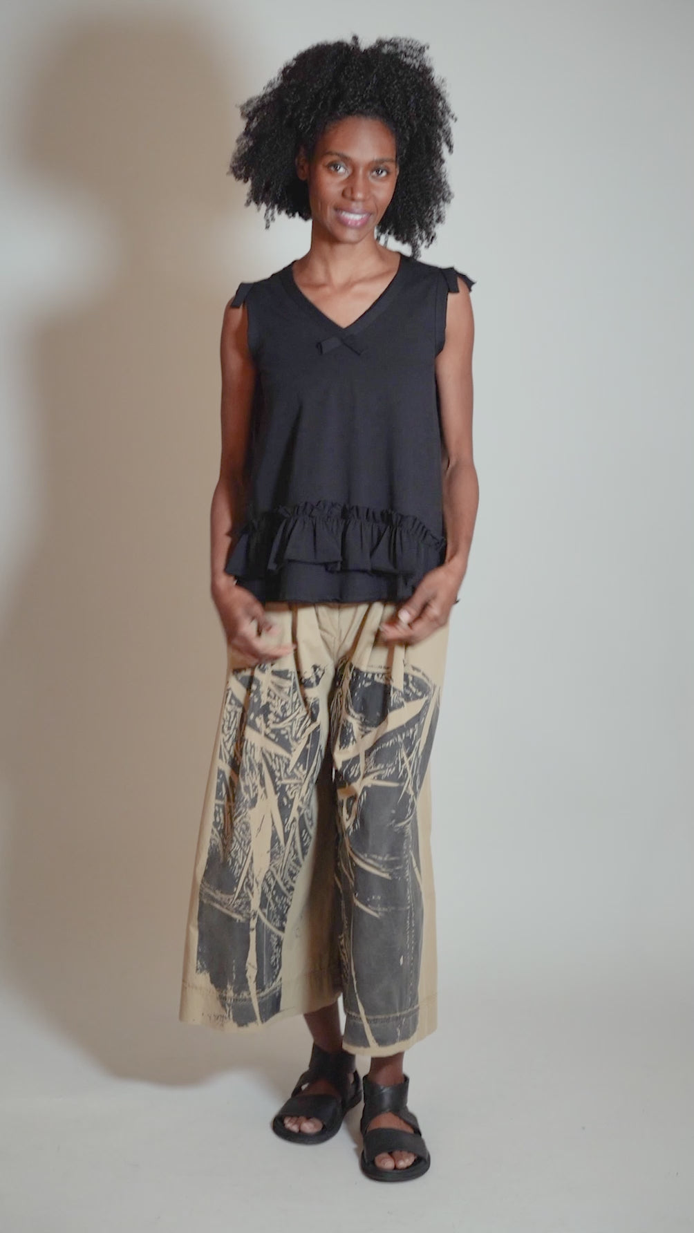 Ruffle Edge Tank, Black Angle 5