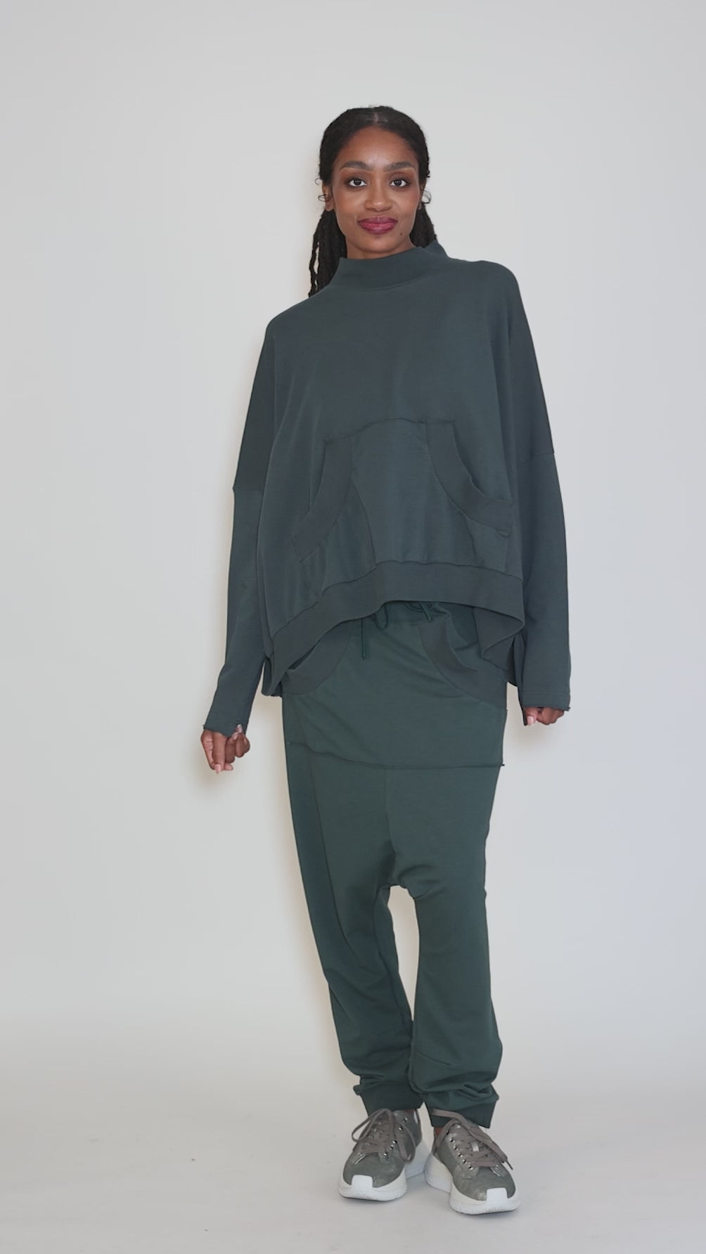 Mockneck Fleece Pullover, Forest Angle 5