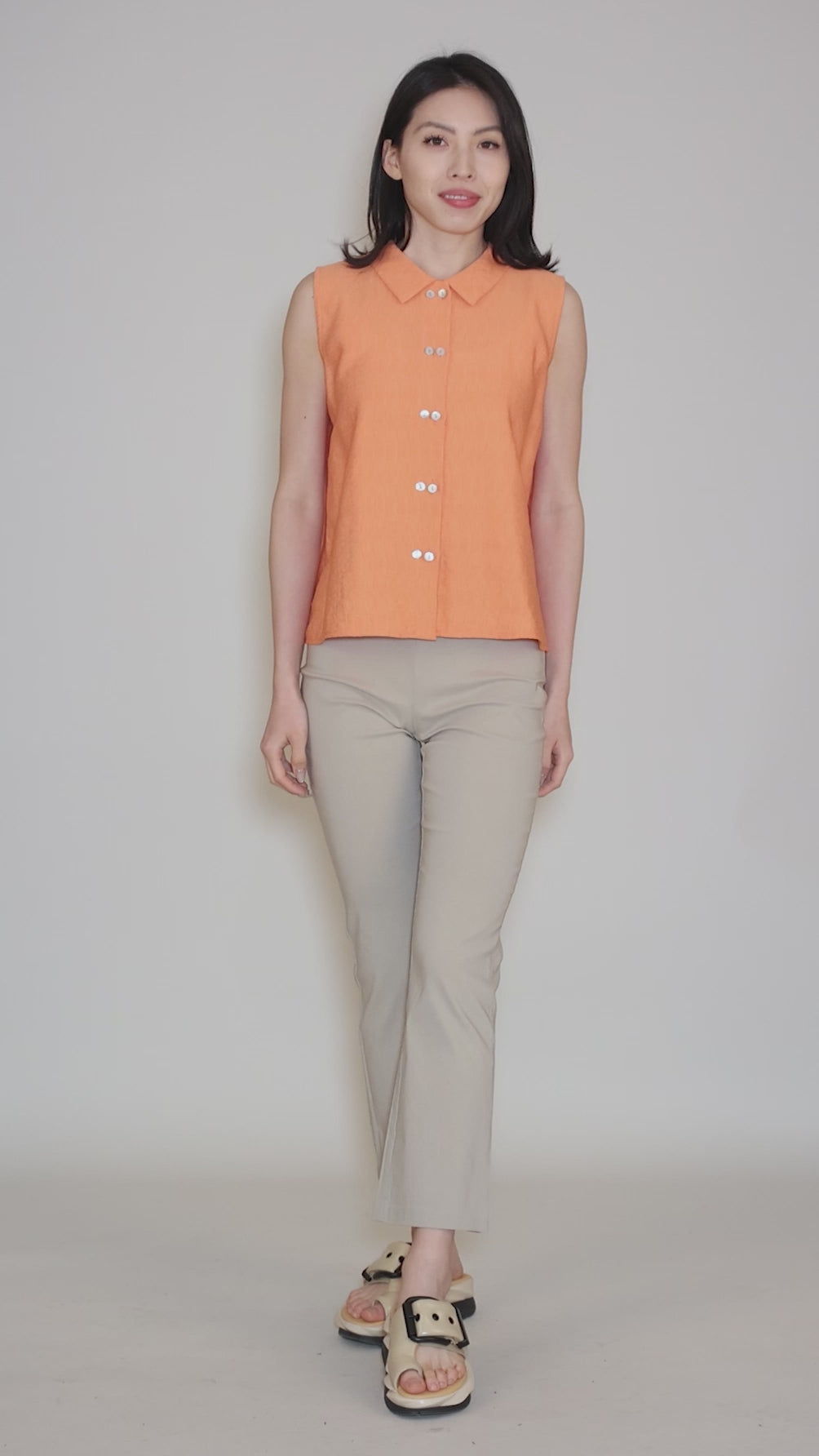 Sleeveless Twinbutton Top, Apricot Angle 5