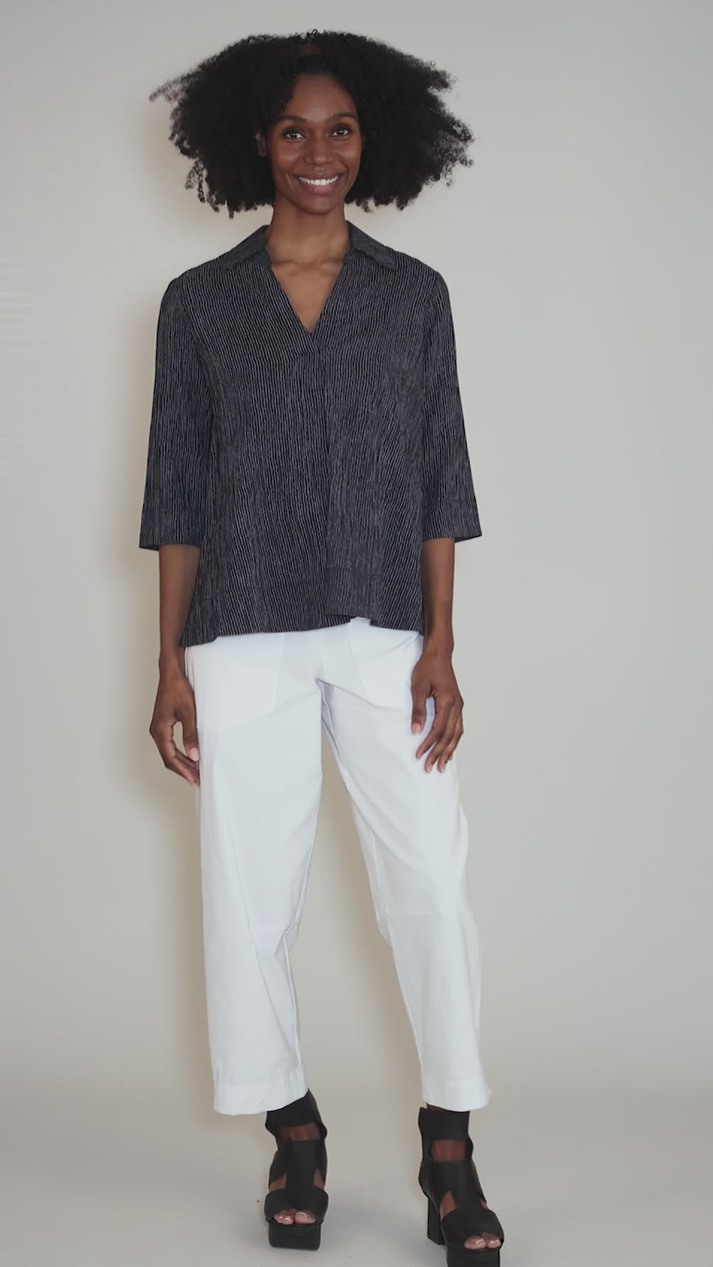 Ridge Stripe Amelia Top, Gray Angle 5