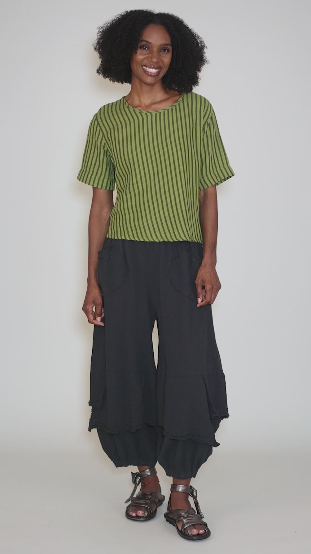 Hanna Top, Avocado Stripe Angle 5