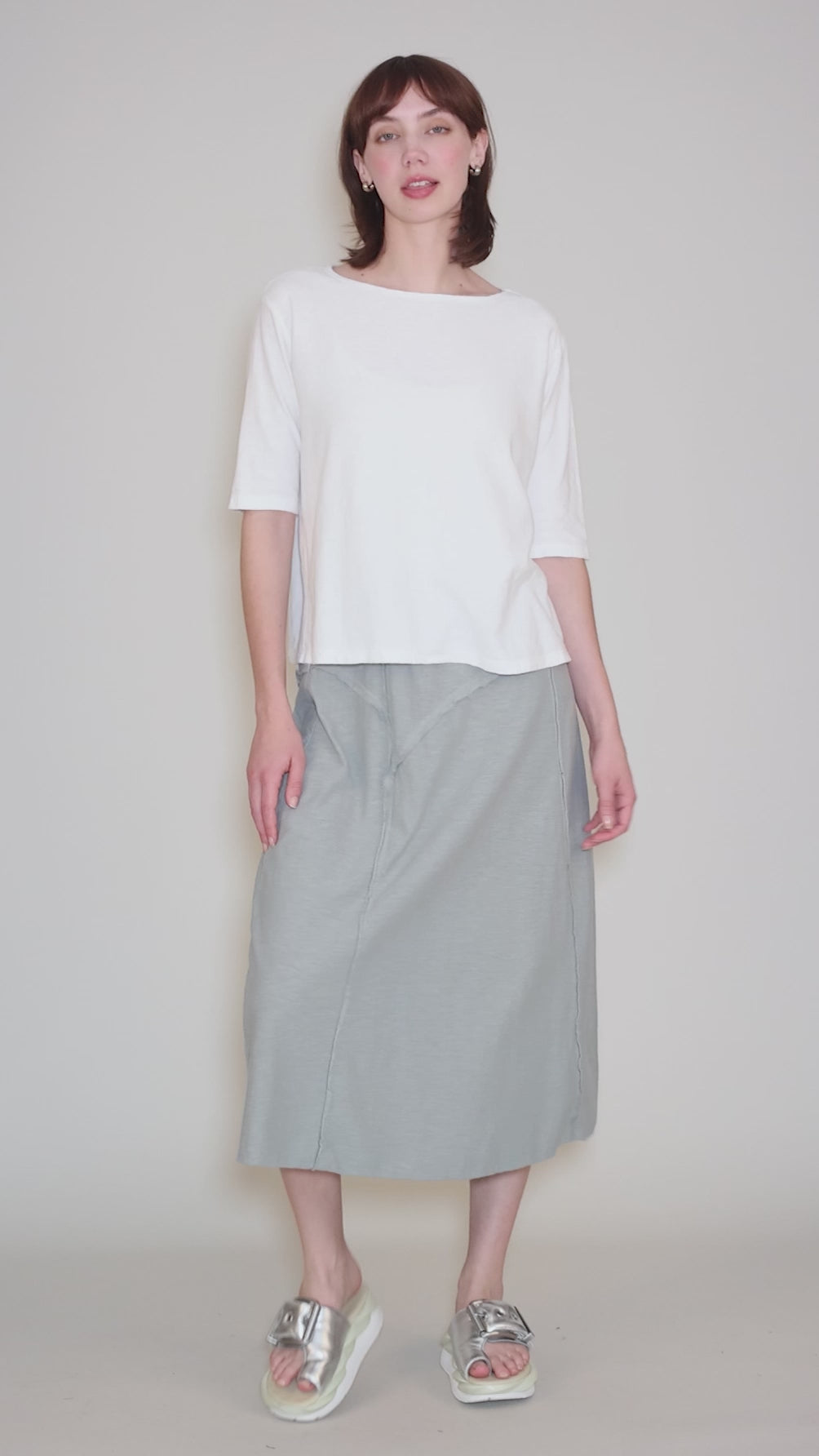 Classic Elbow Sleeve Tee, White Angle 5