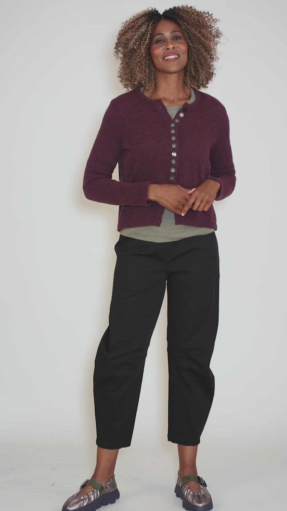 Winsome Buttons Cardie, Plum Angle 5