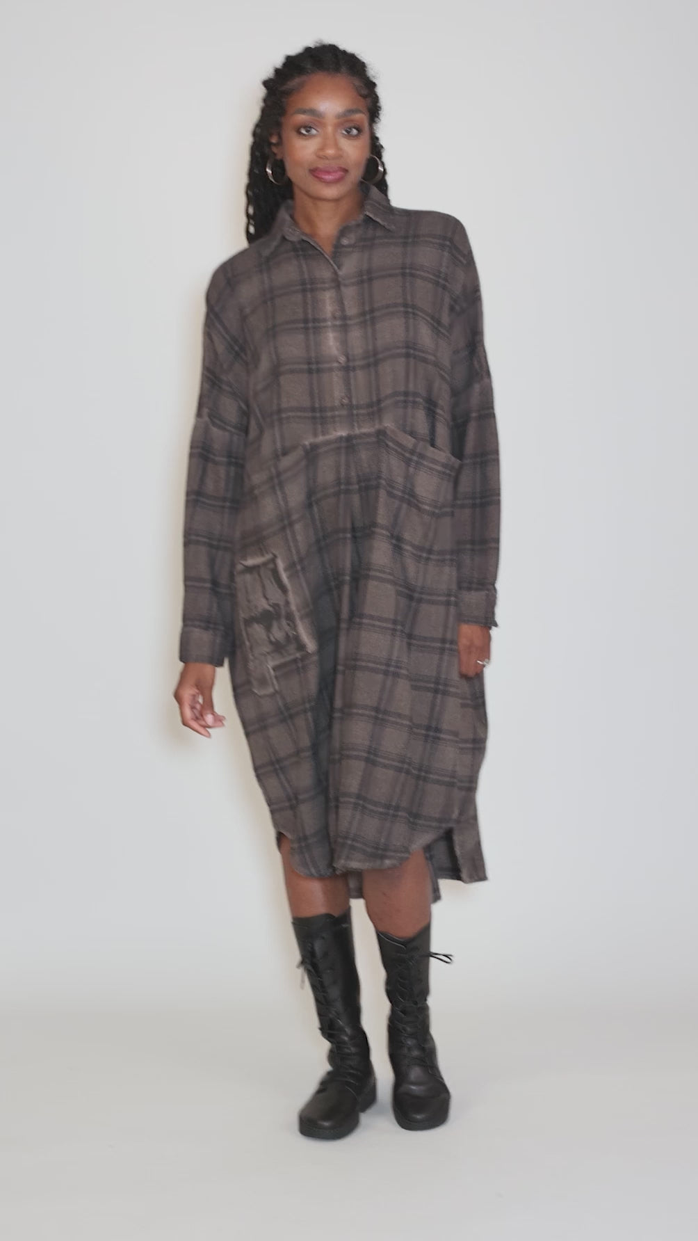 Fight Flannel Shirt Dress, Truffle Old Dye Angle 5