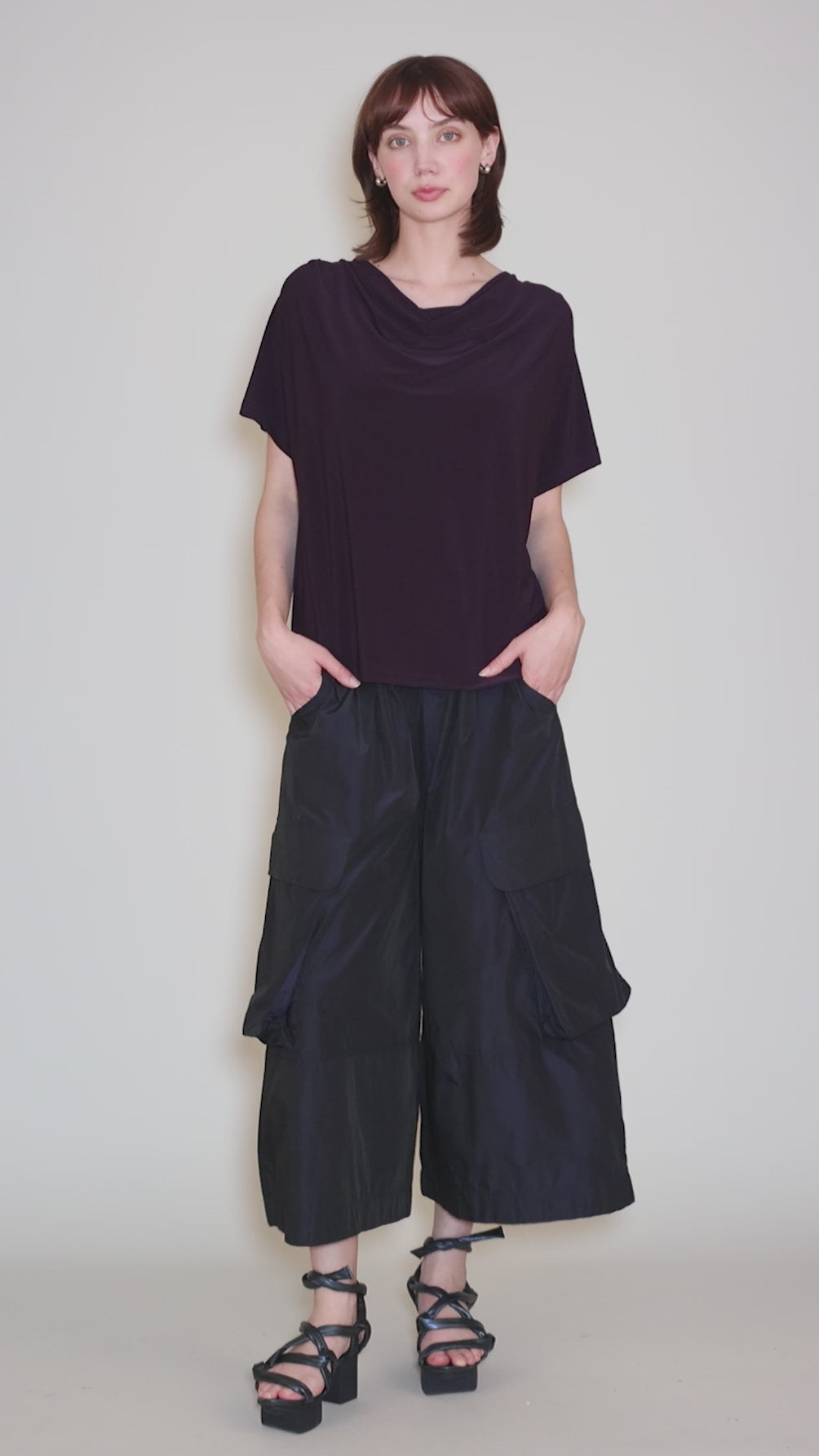 Drape Neck Matte Jersey Top, Purple Angle 5