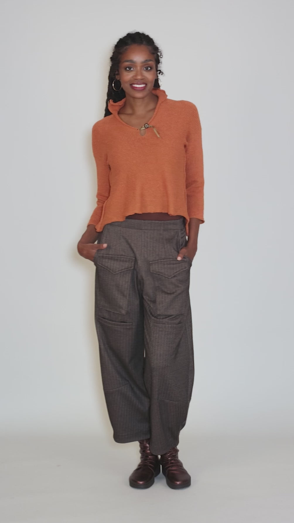 Ray Ribbon-Accent Sweater, Orange Angle 5