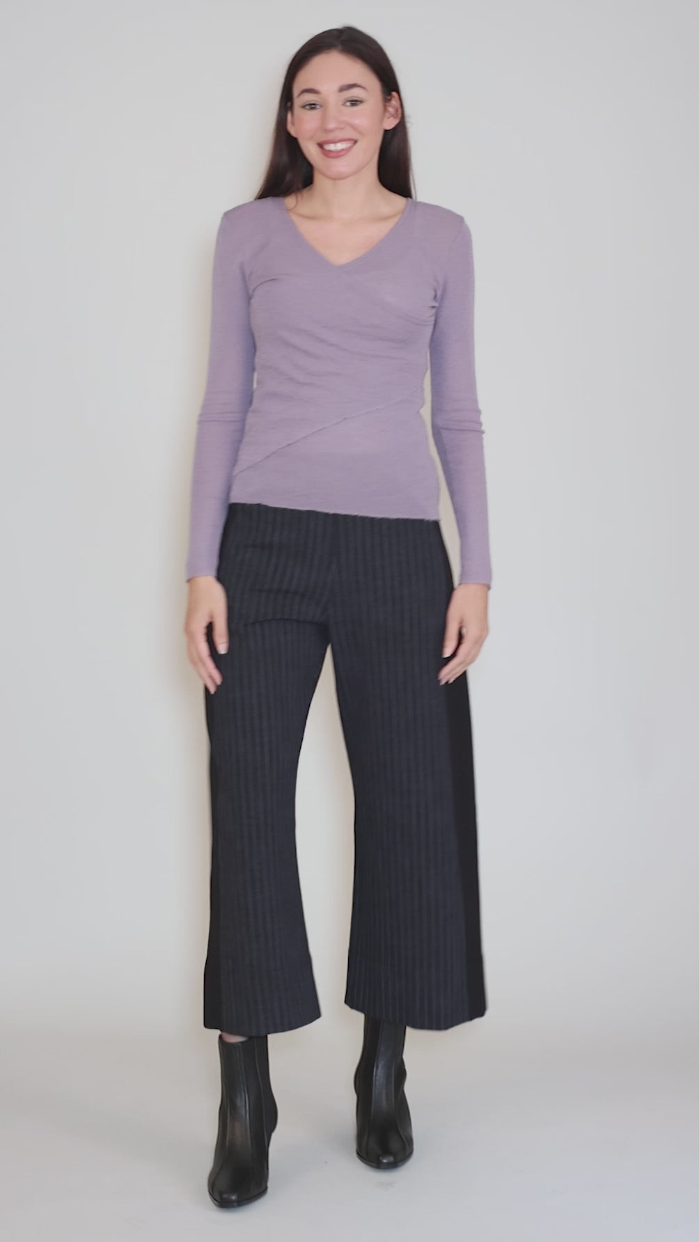 Surplice Wrap Merino Sweater, Lavender Angle 5