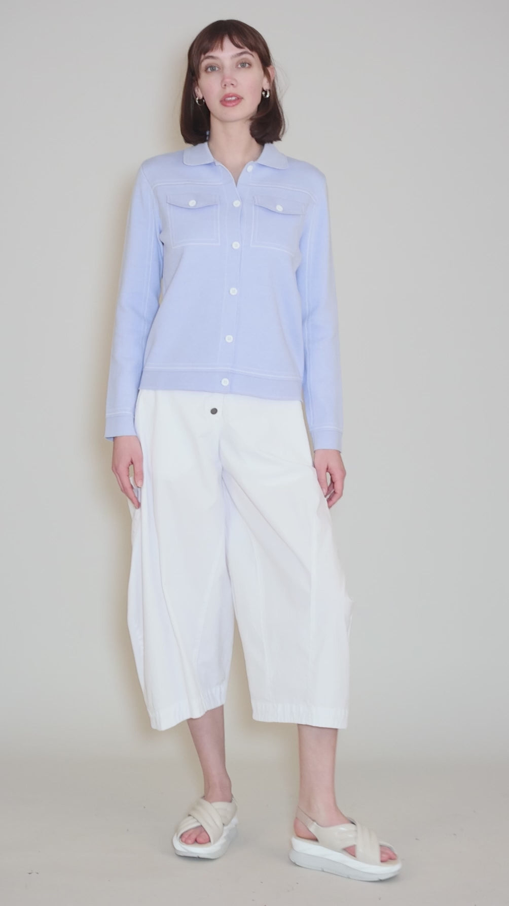 Faux Stitching Cardigan, Sky Blue Angle 5