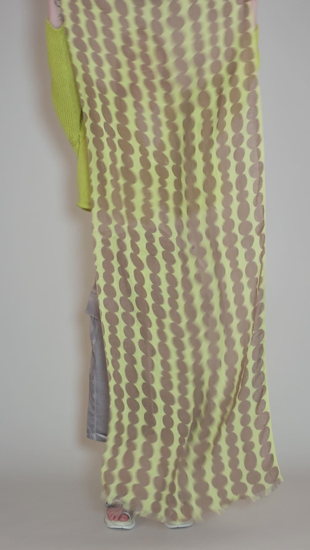 Small Totem Linen Scarf, Brown/Citron Angle 3