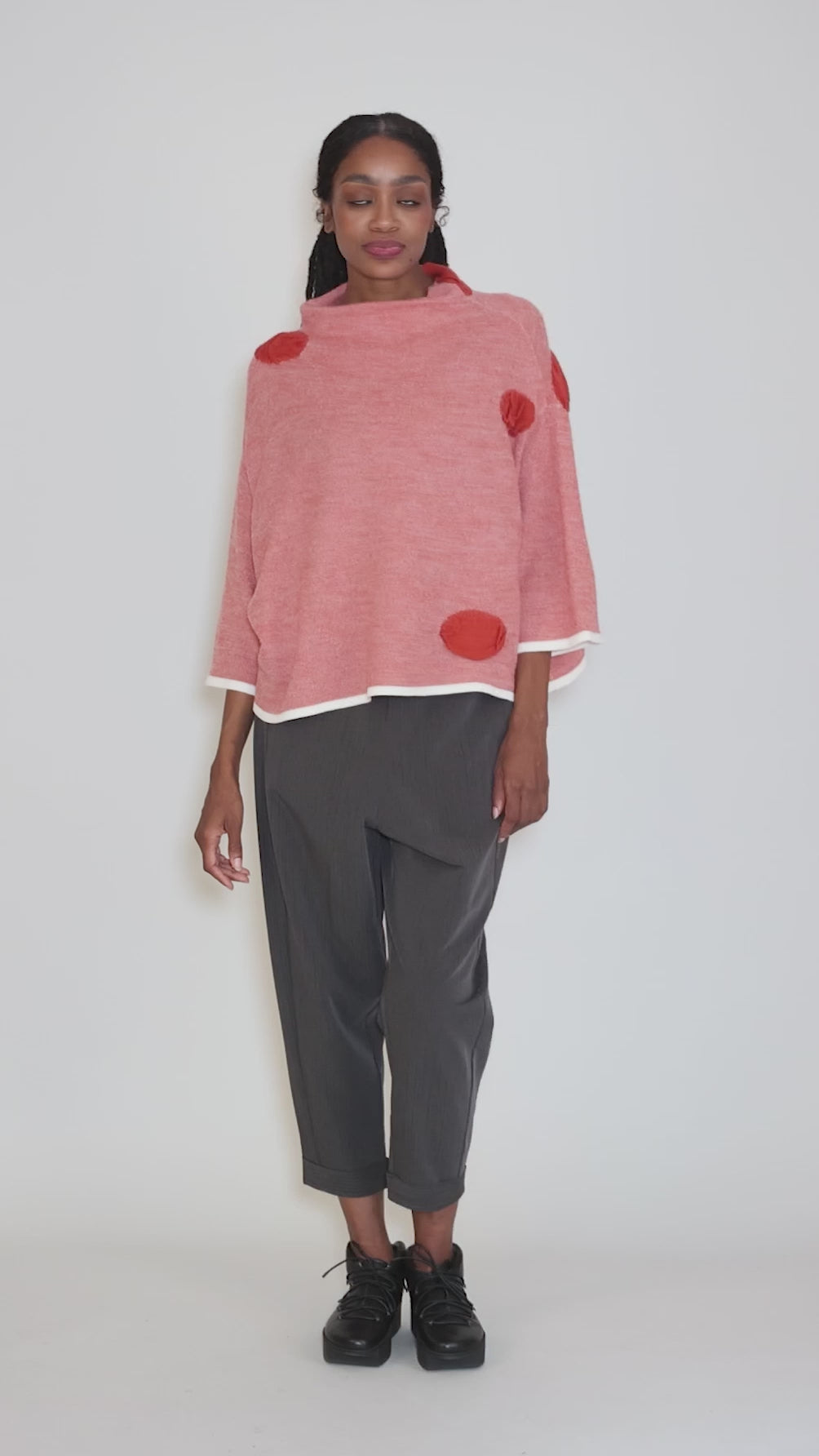 Birdseye Wool Dot Pullover, Orange Angle 5