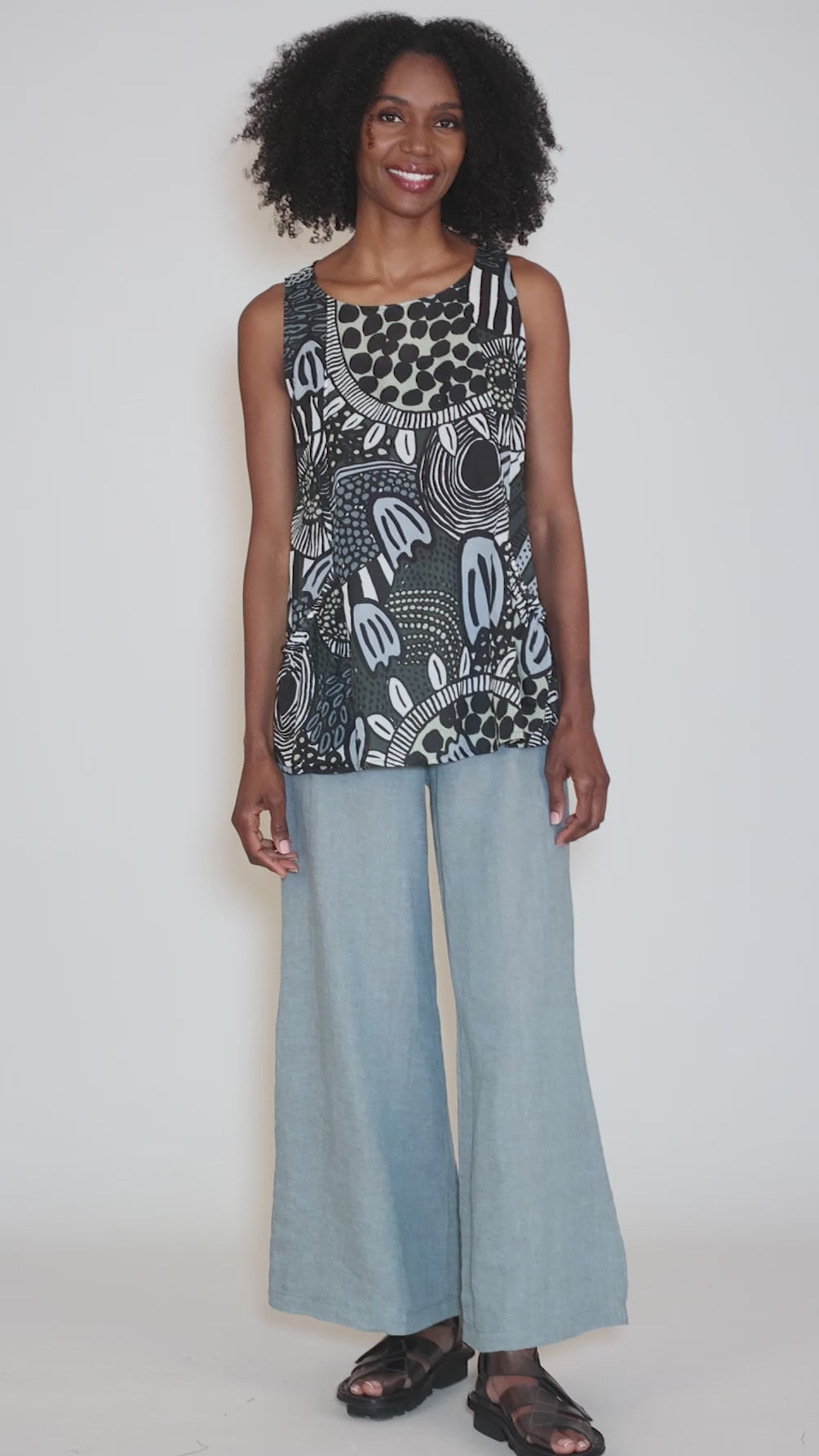Cotton Lawn Print Tank, Multi Angle 5