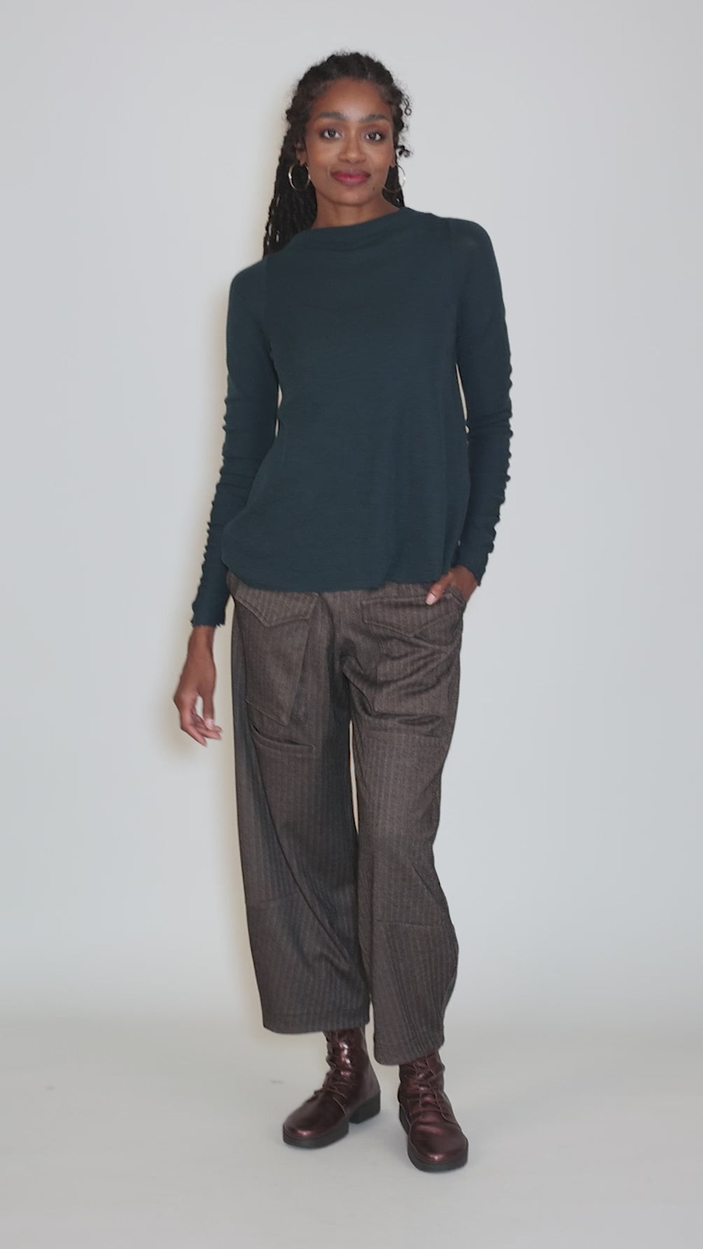 Gather Sleeve Wool Top, Bottle Green Angle 5