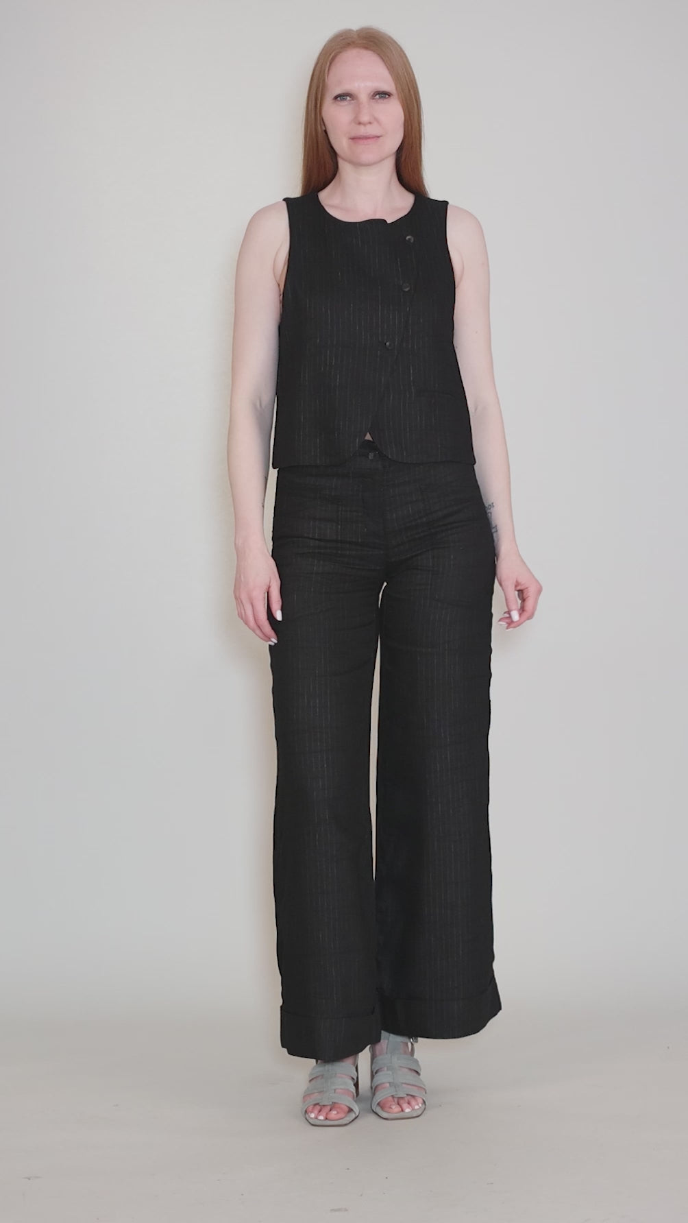 Pinstripe Asym Vest, Black Angle 5