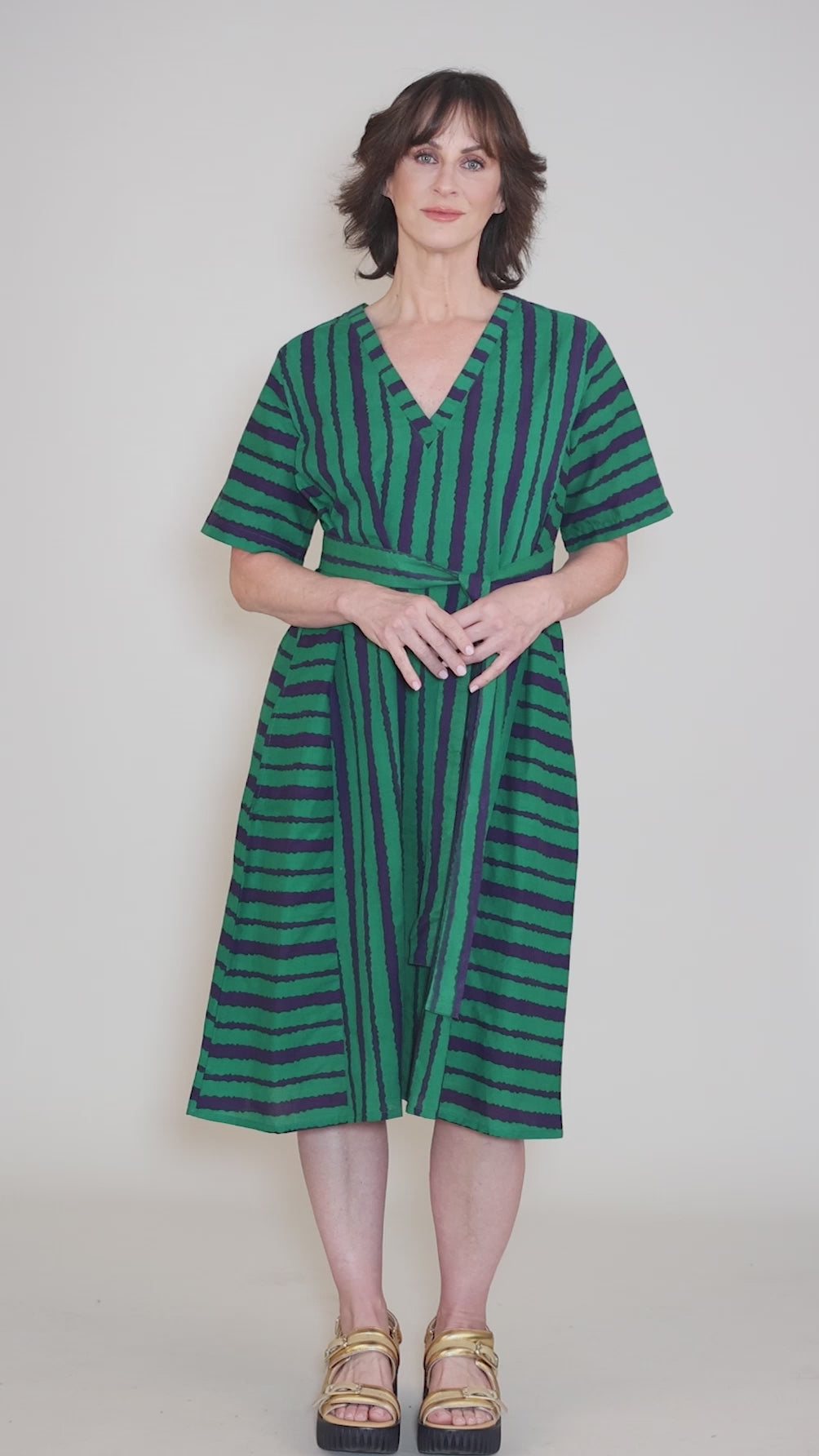 Karissa V-Neck Dress, Emerald Angle 5