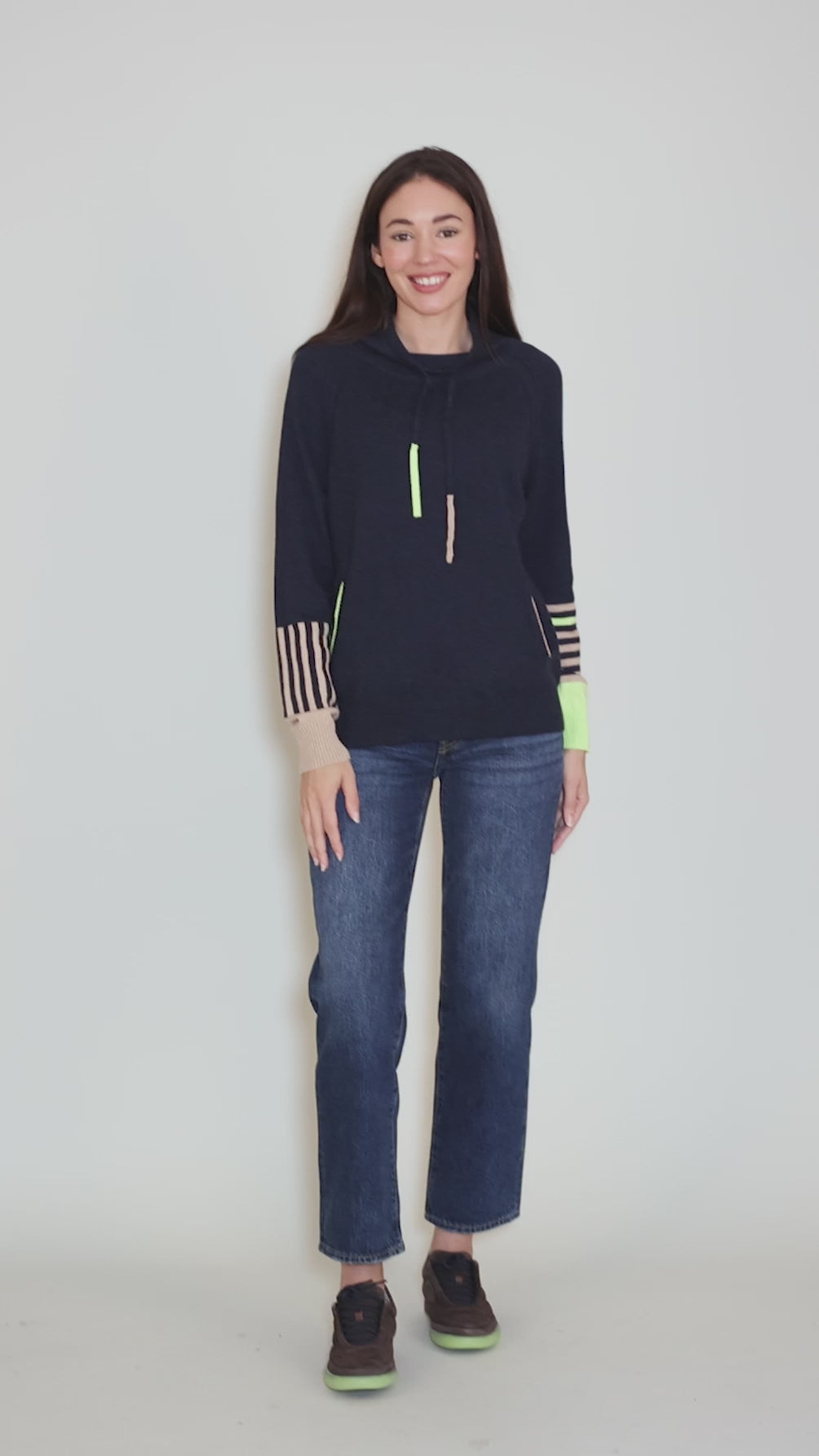 Drawcord Neck Sweater, Dark Denim Angle 5