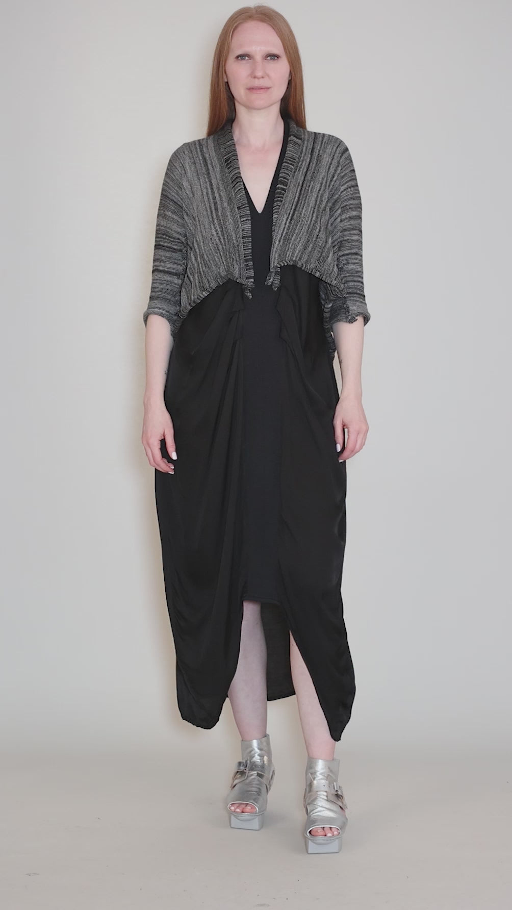Holey Crepe Cardie, Black Marled Angle 5
