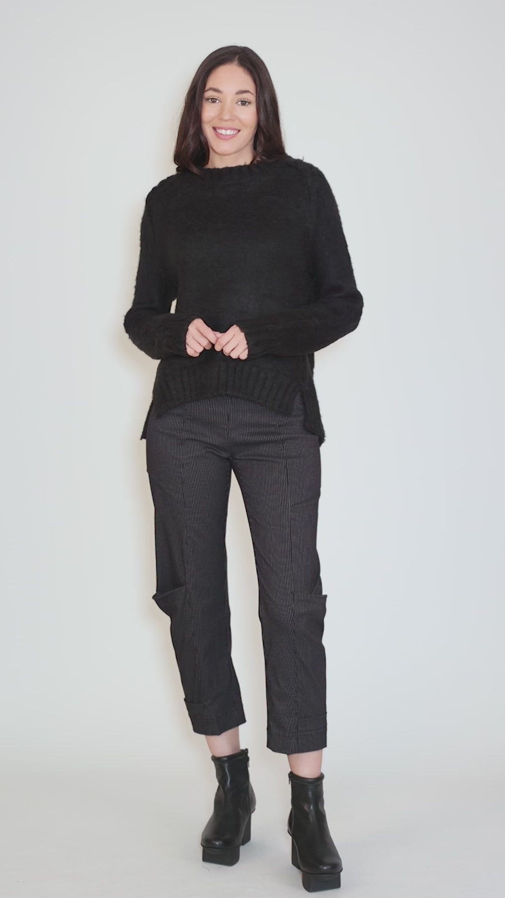 Christie Brushed Seamed Crew, Poodle/Black Angle 5