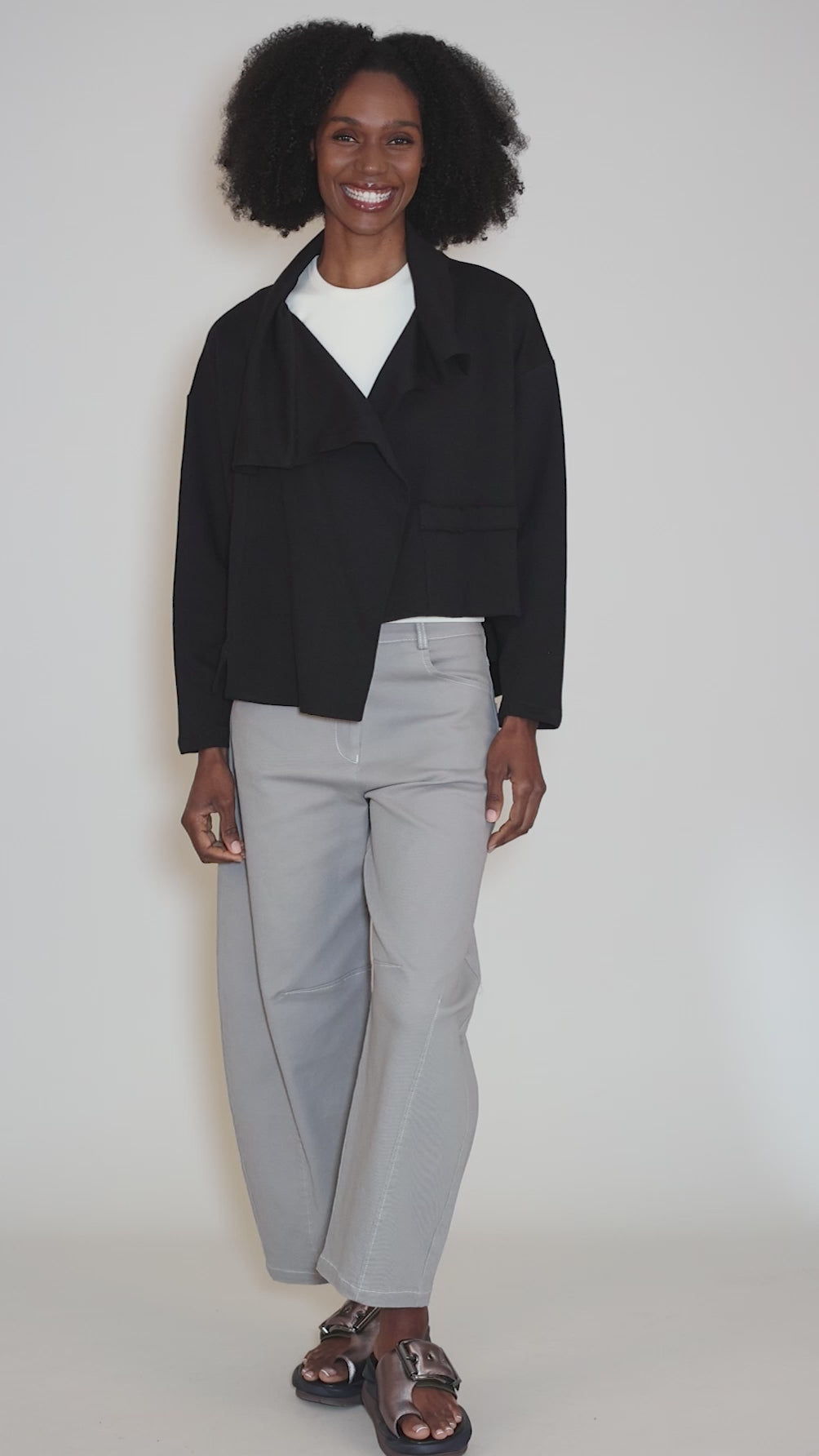 French Terry Crop Asym Jacket, Black Angle 5