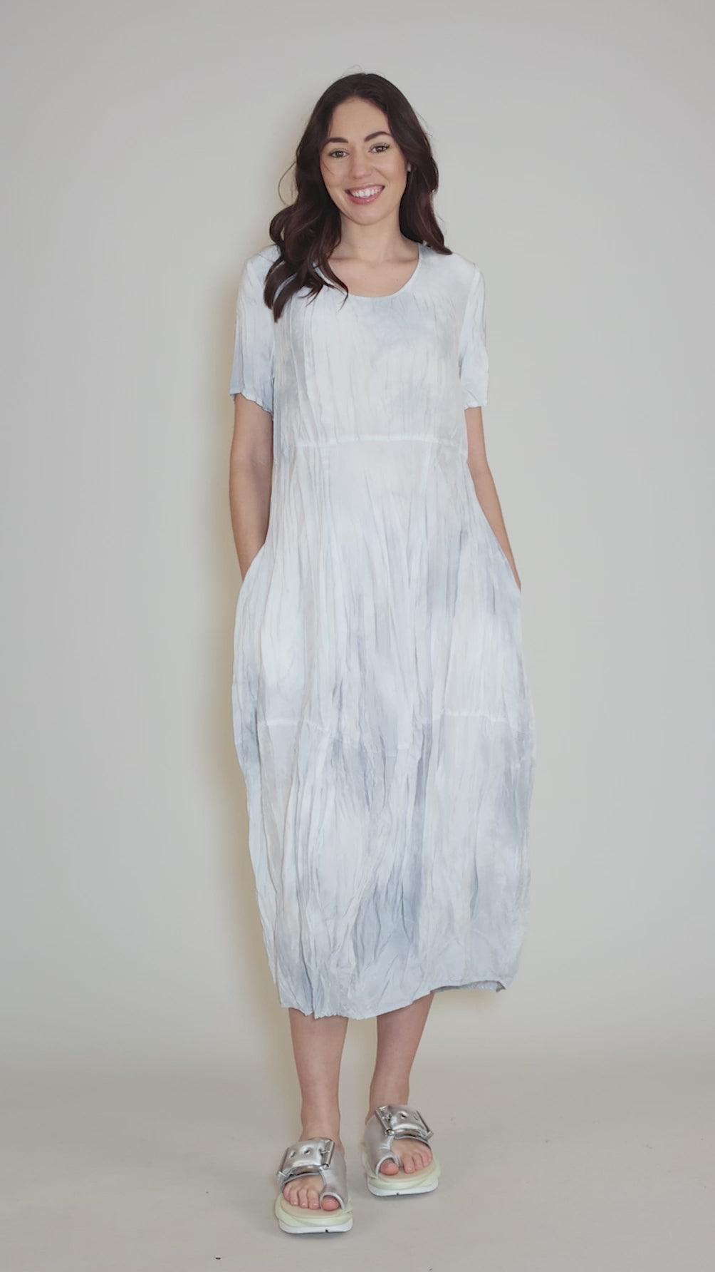 S/S Crinkle Silk Naomi Dress, Raindrop Angle 5