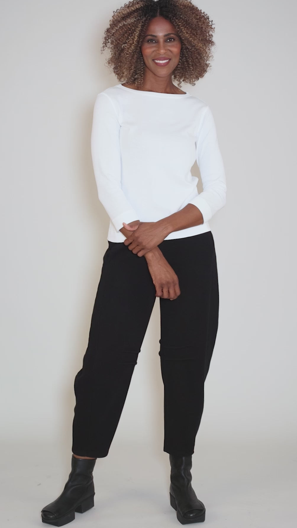Organic Cotton Boatneck Tee, White Angle 5