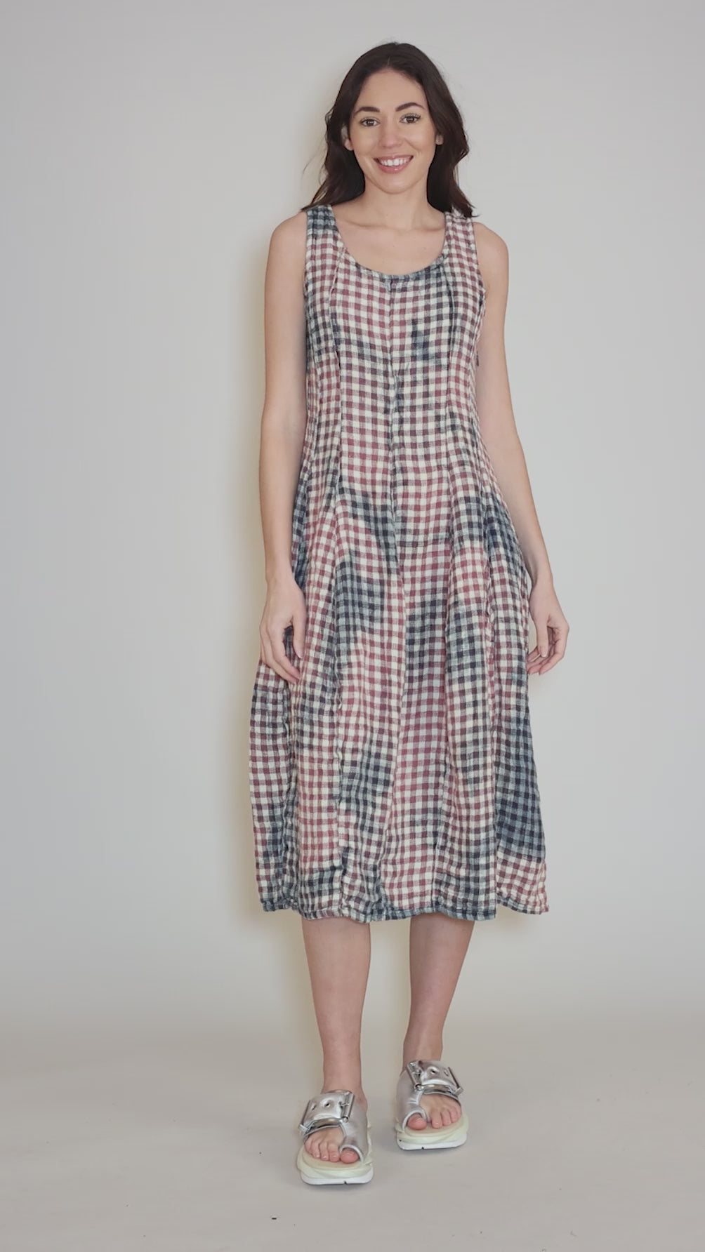 Rustic Linen Check Dress, Mauve Multi Angle 5