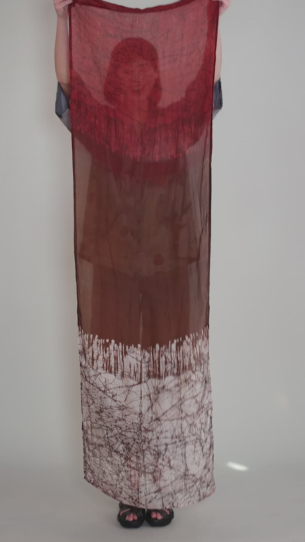 Silk Mystique Batik Scarf, Maroon/Brown Angle 3