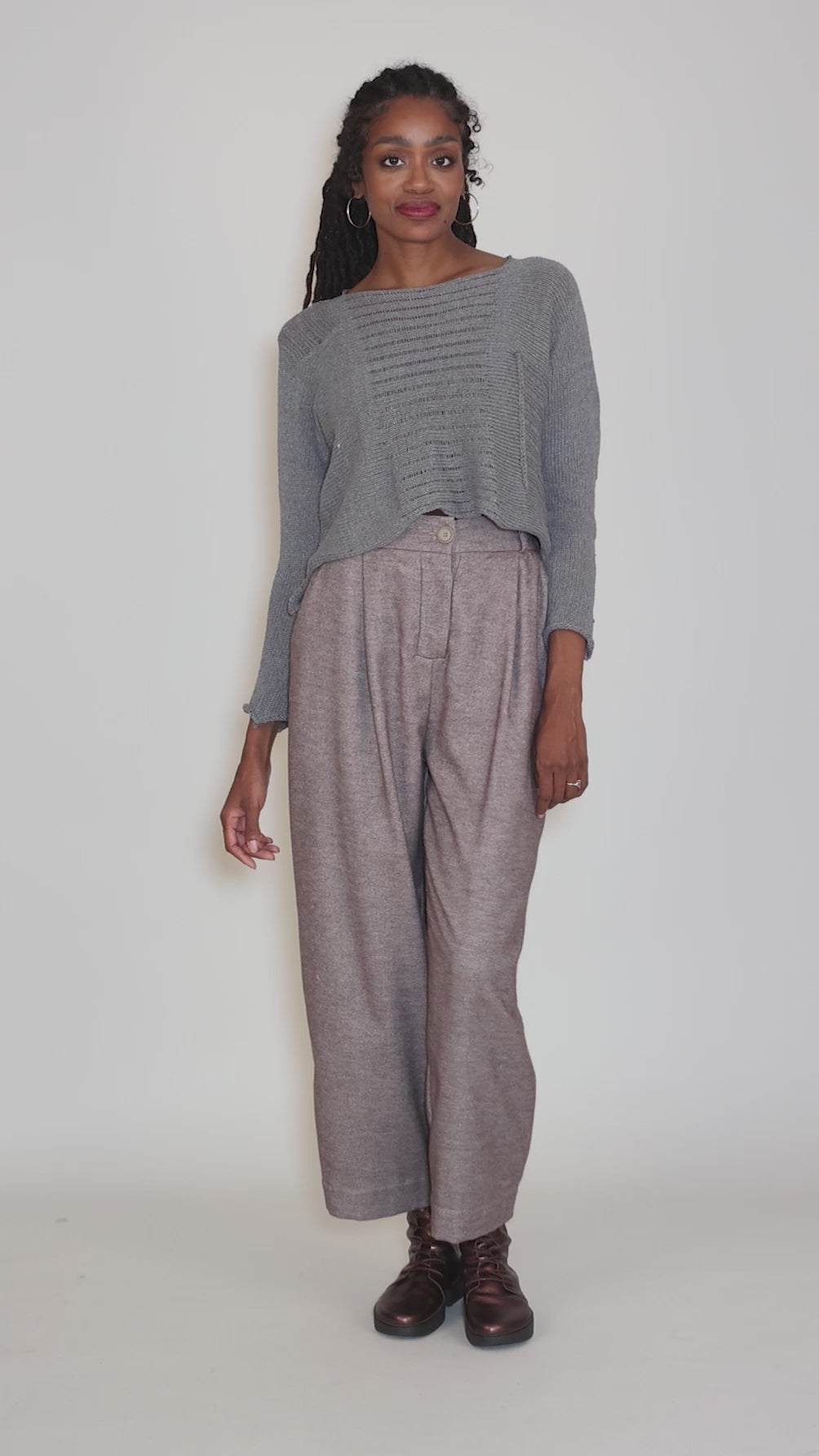 Helen Reverse-Stitch Pullover, Gray Angle 5