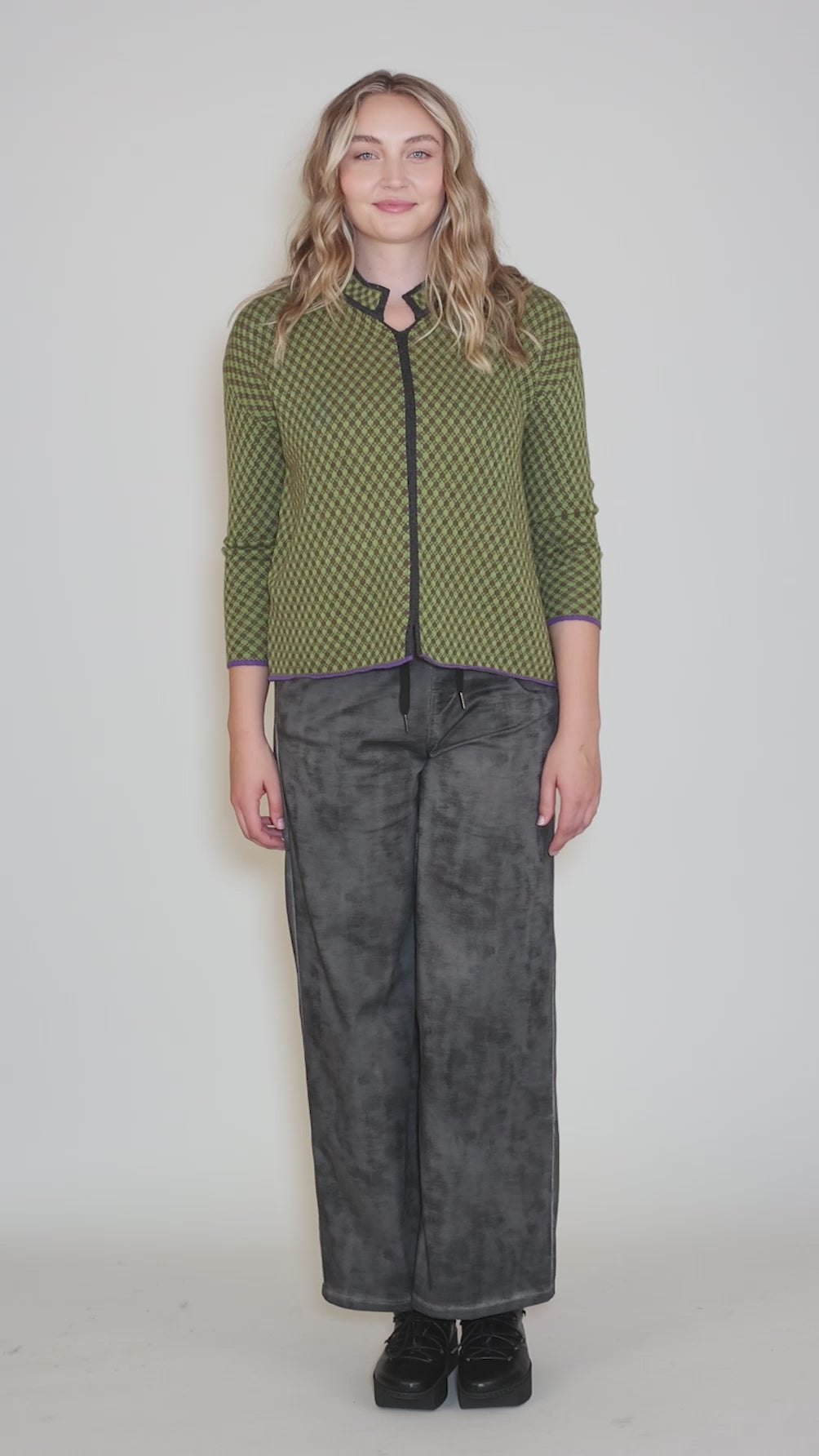 Checkmate Nehru Collar Sweater, Cocoa Angle 5
