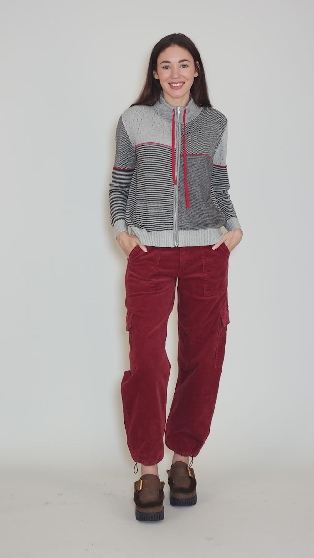 Knit Zip Cardie, Charcoal Marl Angle 5