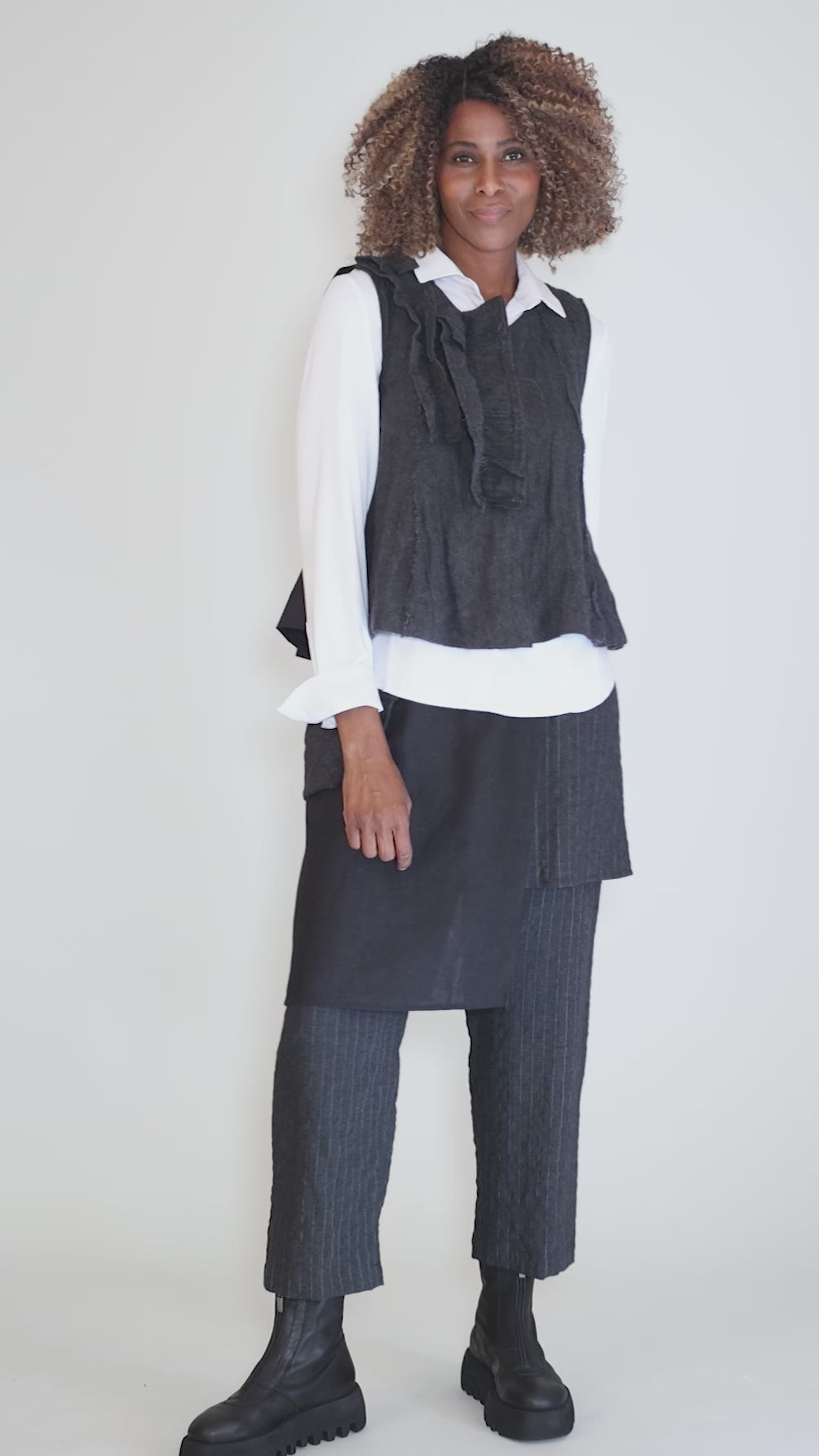 Boiled Wool Flutter Vest, Charcoal Angle 5