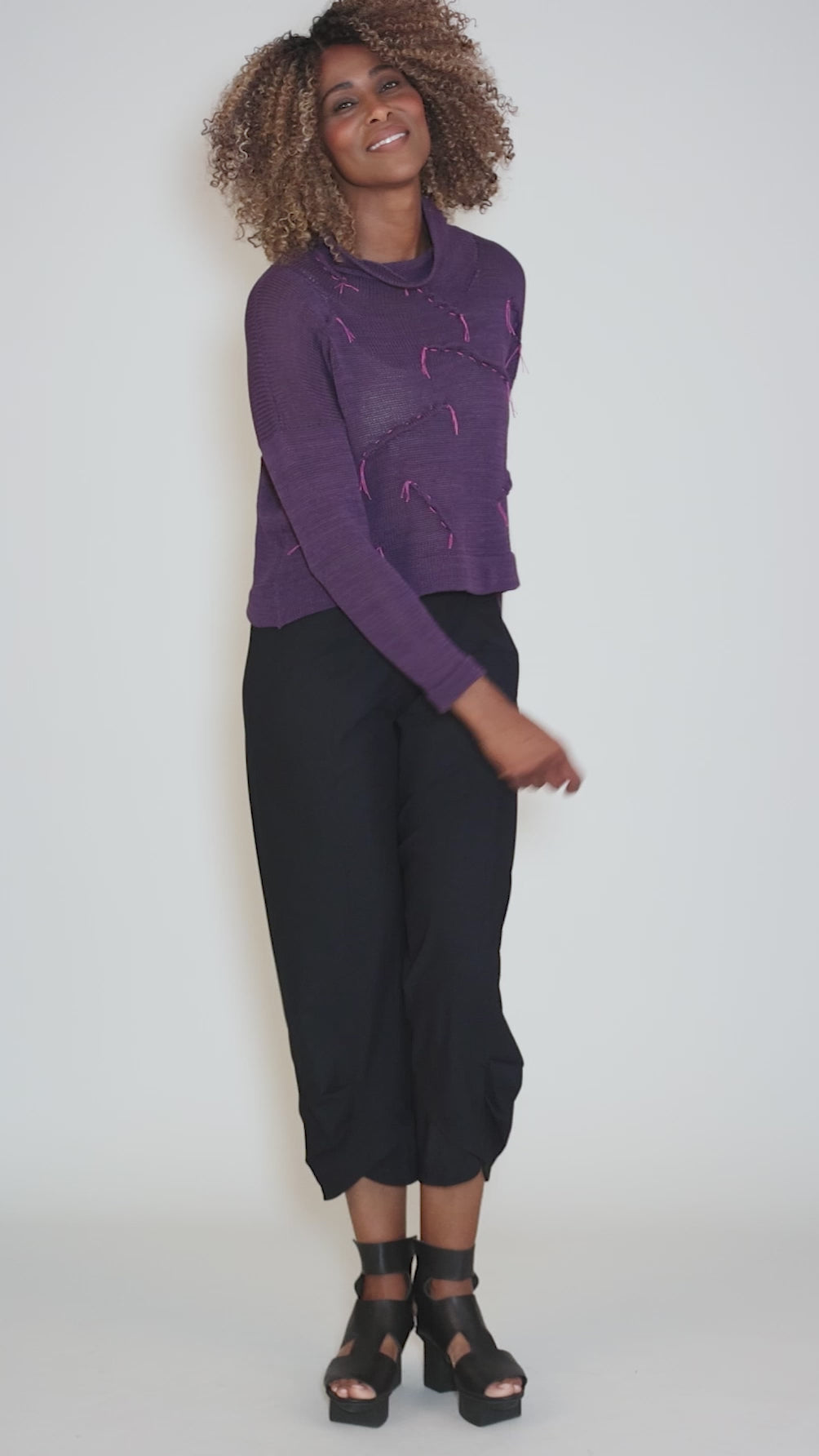 Taylor Tucks Sweater, Purple/Magenta Angle 5