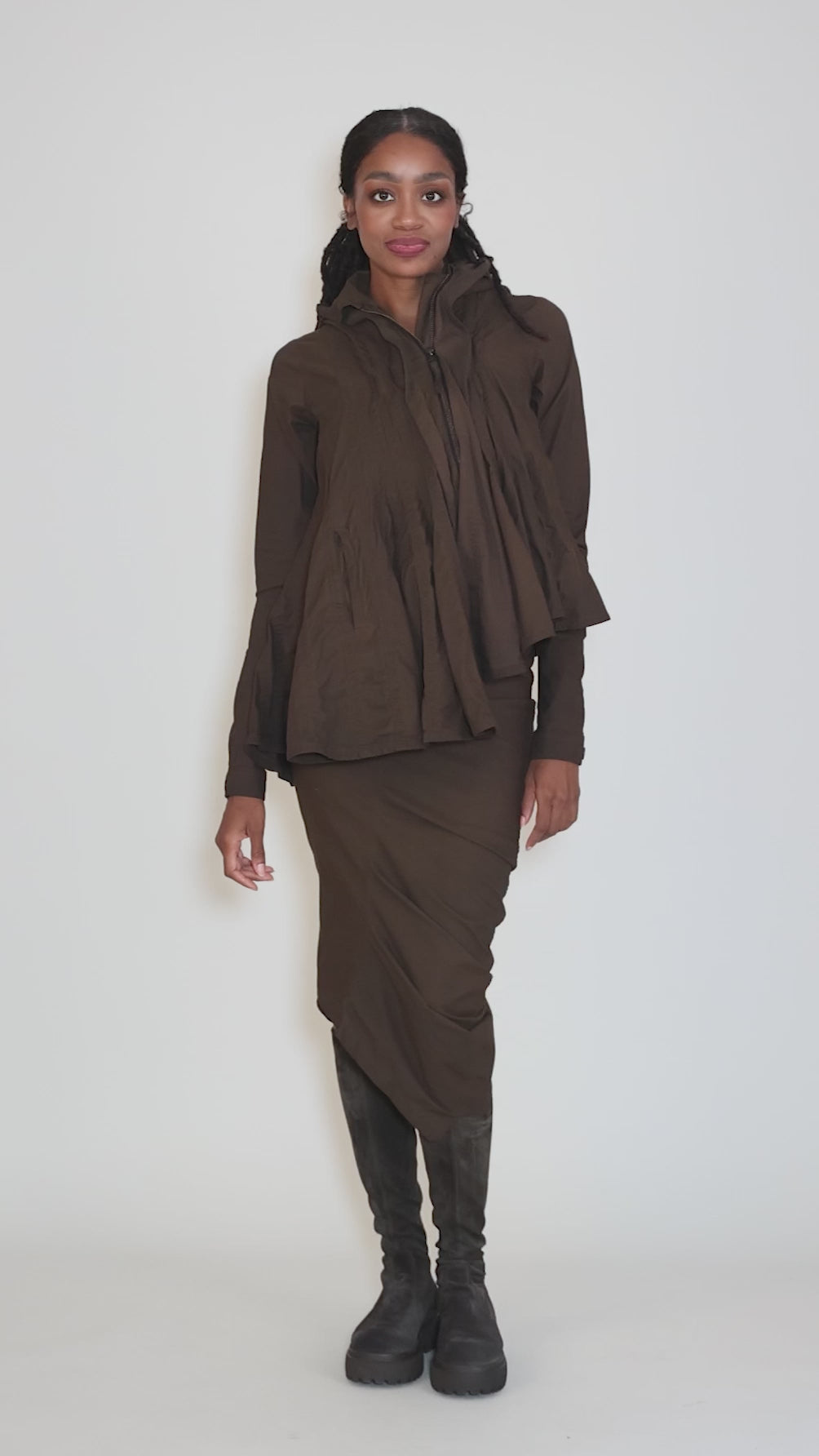 Paper Cotton Drape-Side Skirt, Umbra Cloud Angle 5
