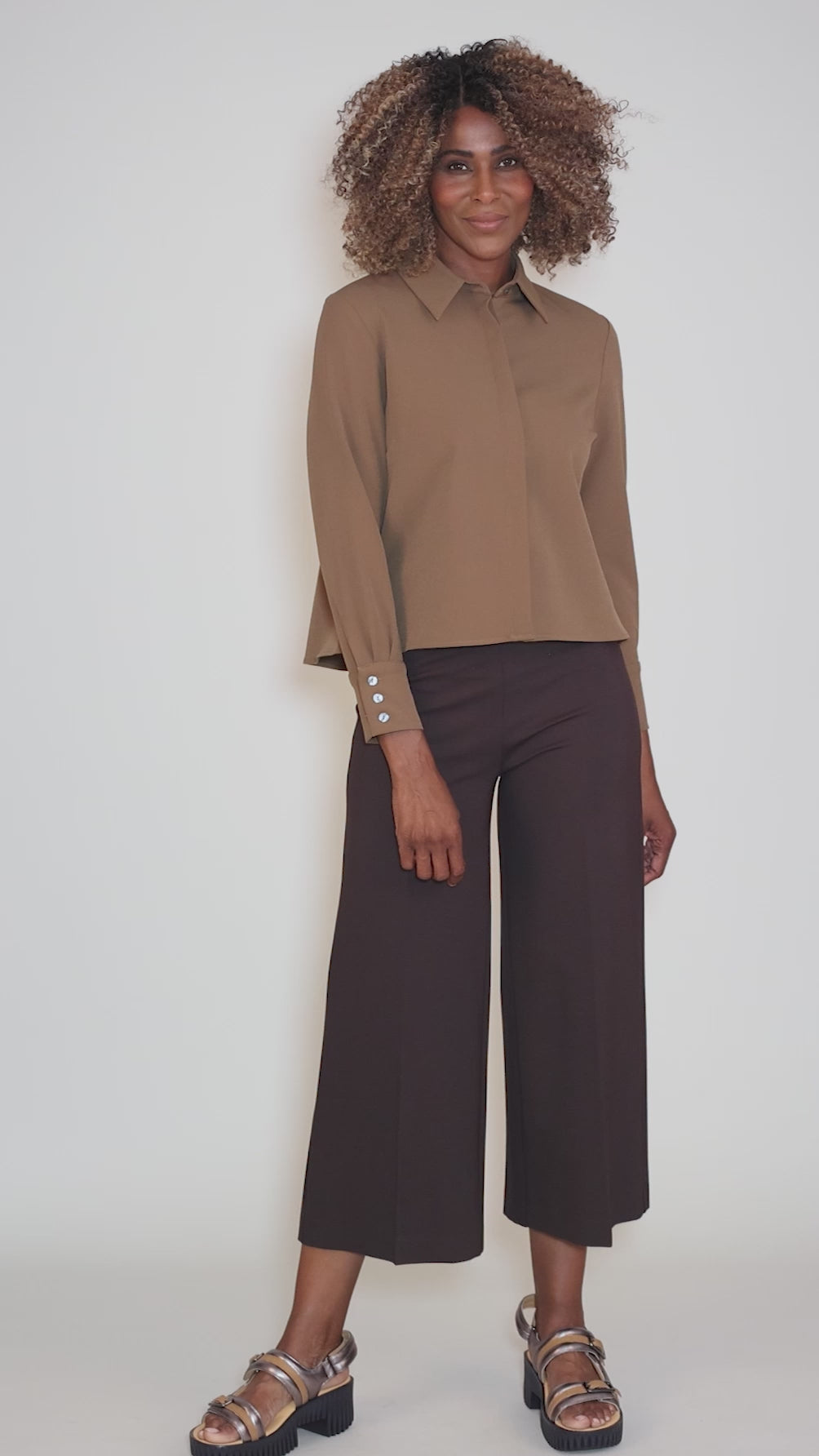 Shorter Pleat Back Blouse, Tobacco Angle 5