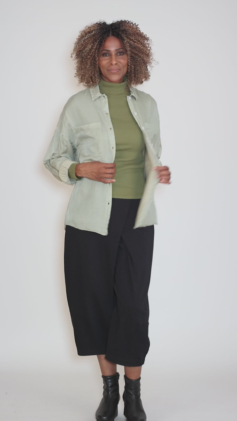 Whispering Silk Shirt, Eucalyptus Angle 5