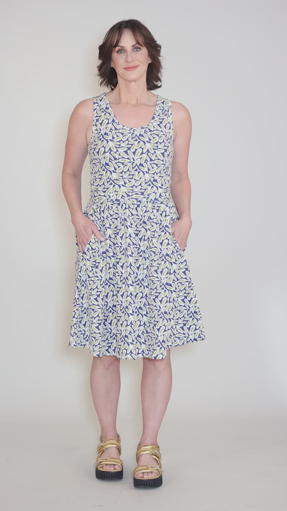 Asheville Dress, Fern/Blue Angle 5