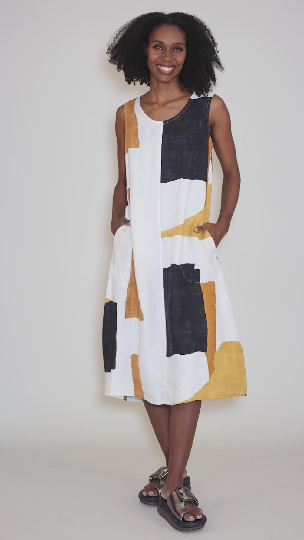 Flax Colorblock Easy Dress, Neutral Angle 5
