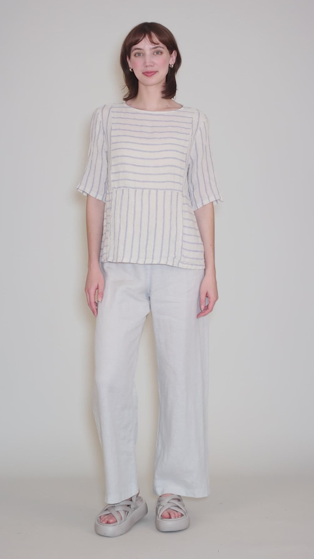 Seamed Blue Stripe Boxy Top, Jicama Angle 5