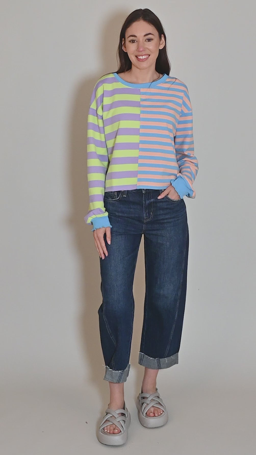 Weighted Stripes Sweatshirt, Turquoise Mix Angle 5