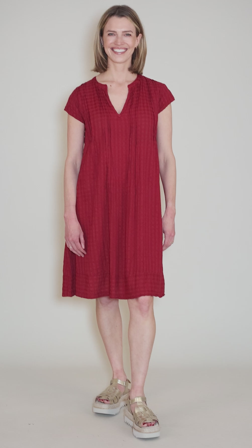Aya Dobby Dress, Maroon Angle 5