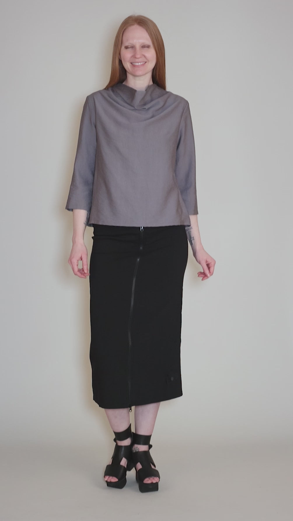 Rayon Cowl Top, Gray Angle 5